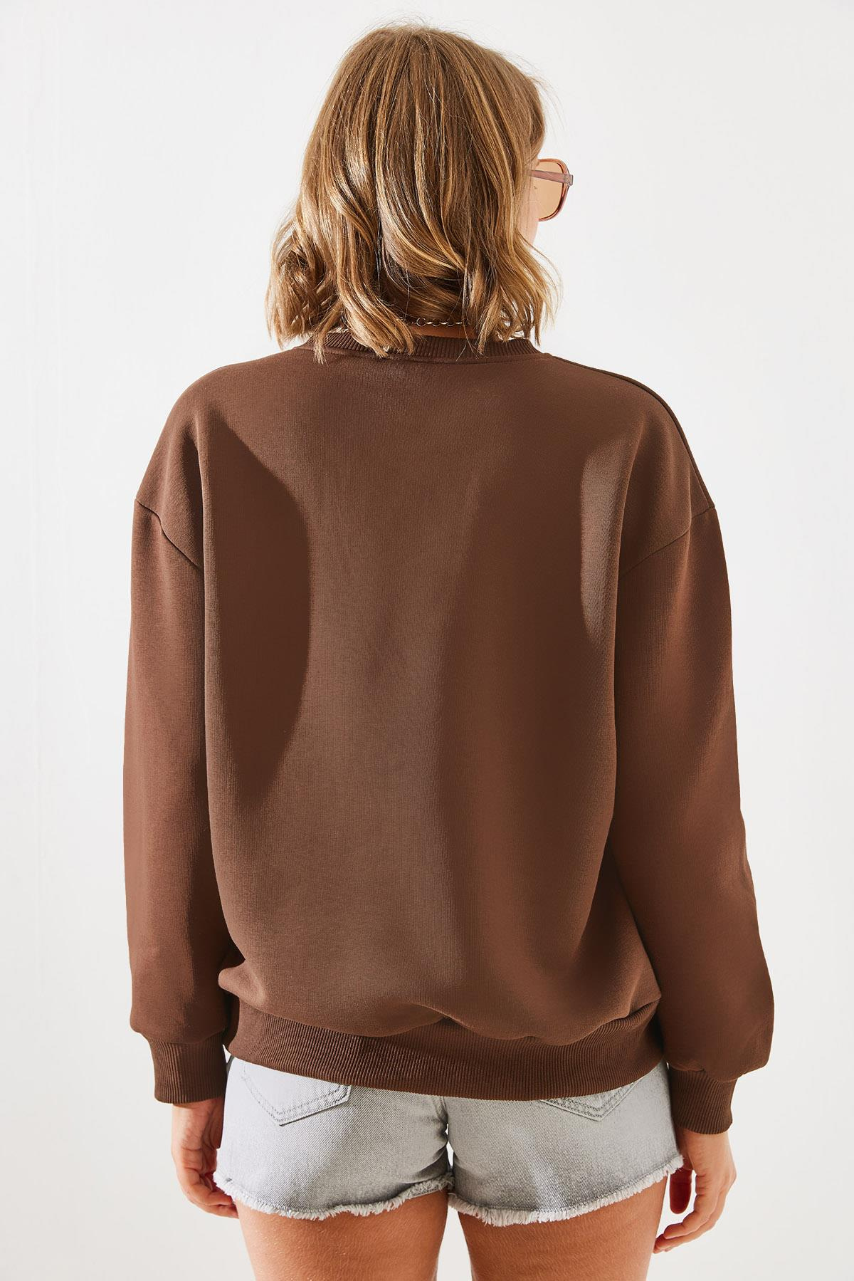 Üç İplik Şardonlu The 1997 Baskılı Sweatshirt MBHS009 60601009 - Kahverengi