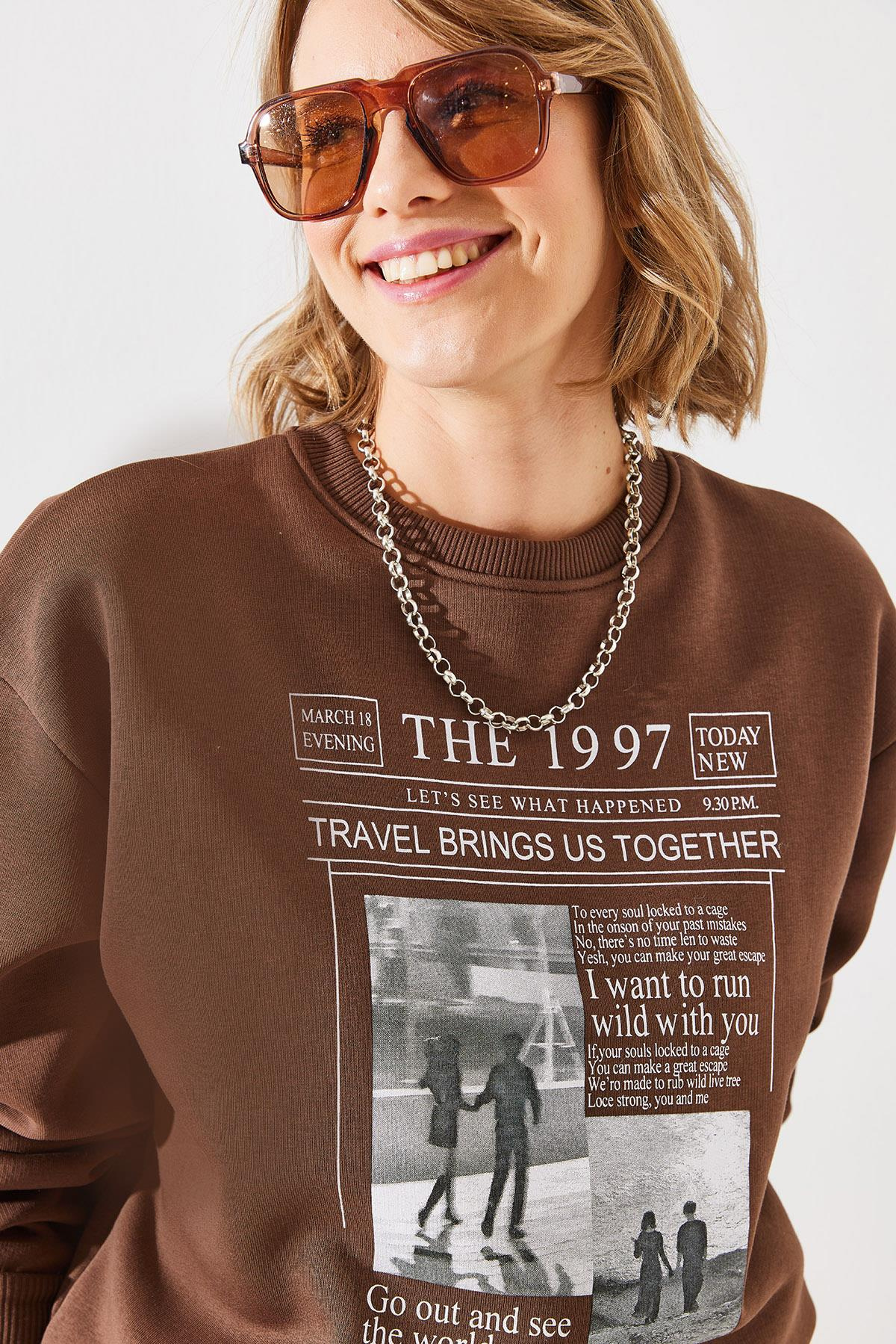 Üç İplik Şardonlu The 1997 Baskılı Sweatshirt MBHS009 60601009 - Kahverengi