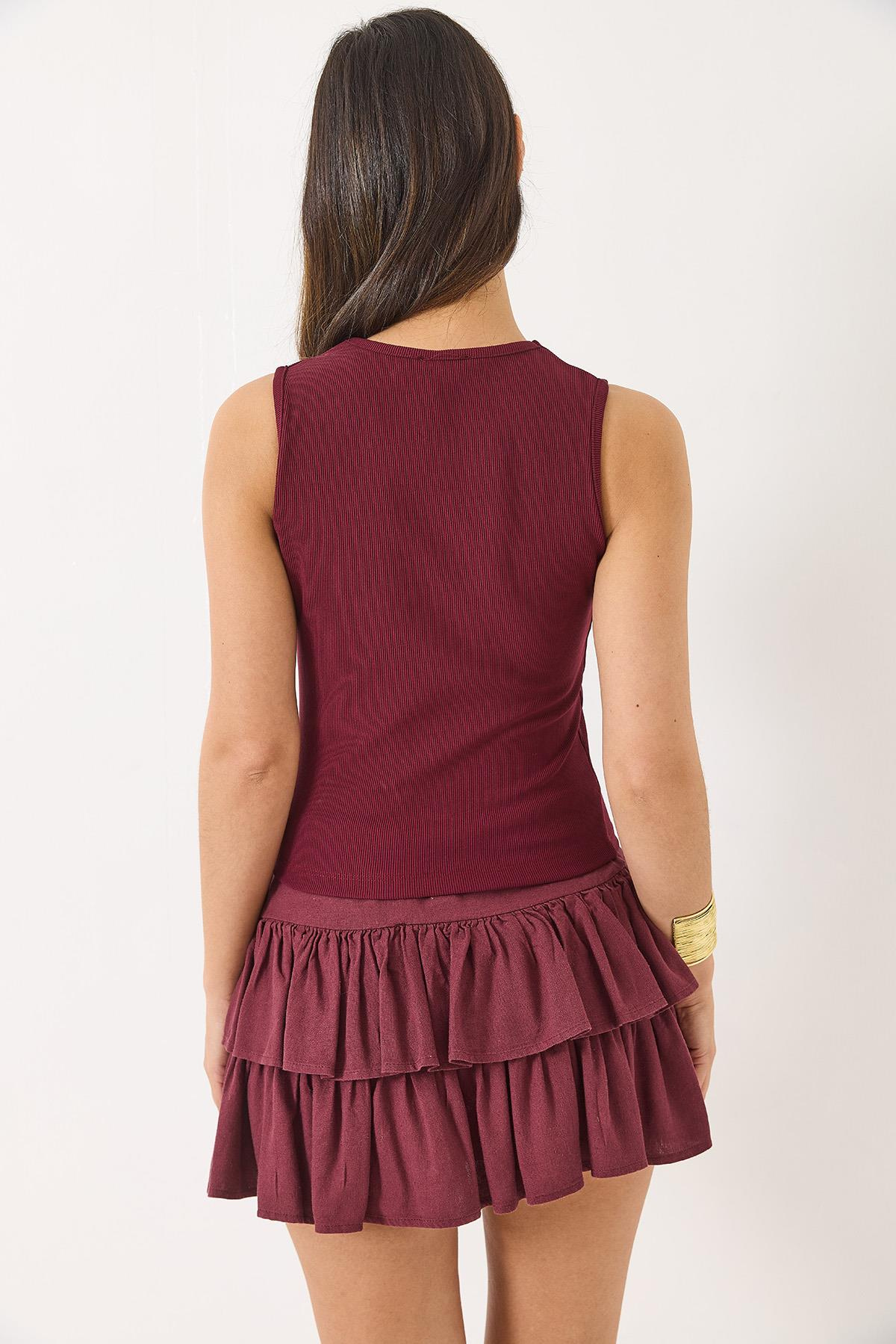 V Yaka Toka Detaylı Fitilli Bluz 60284013 - Bordo