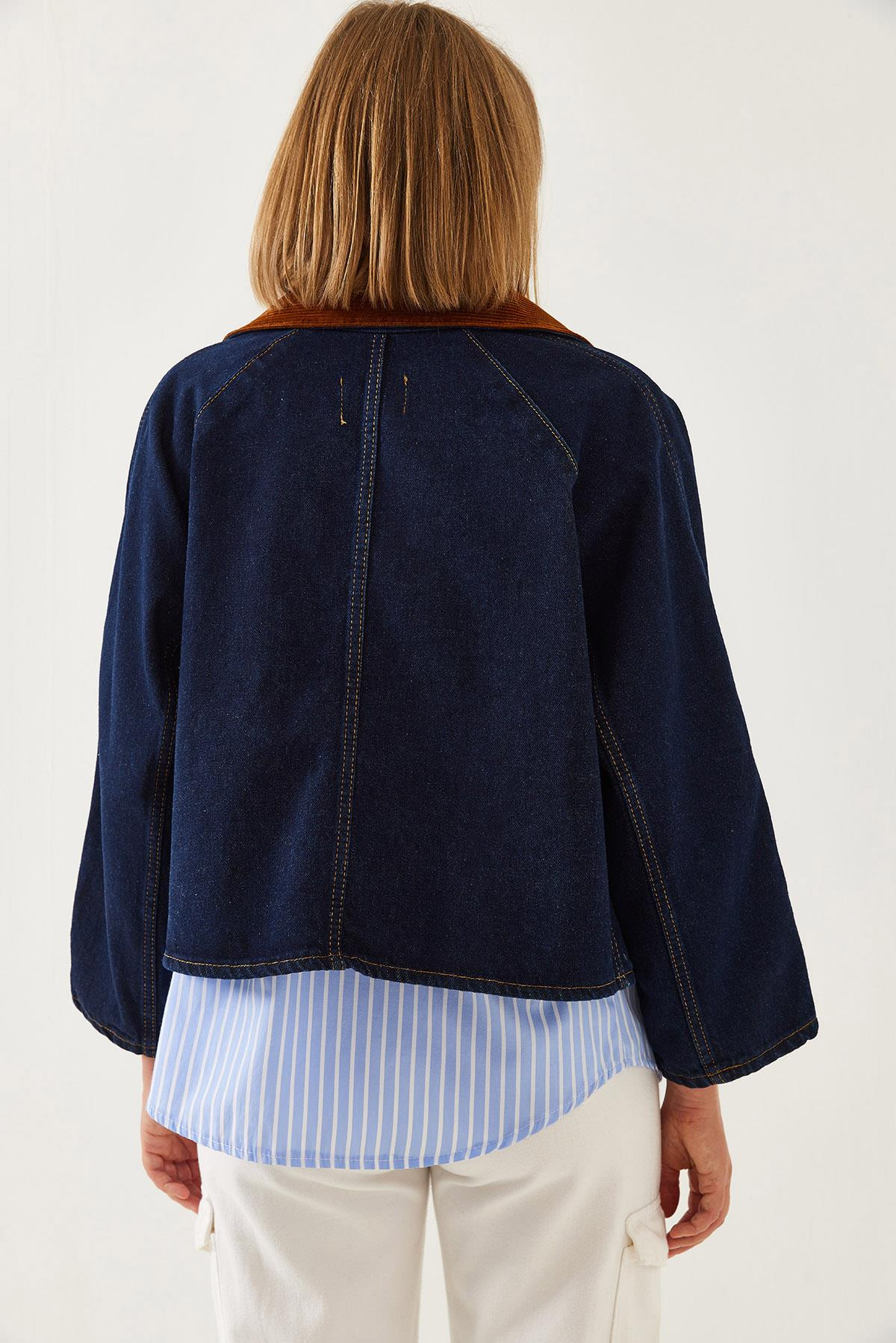 Yakası Kadife Detaylı Denim Ceket 6051 60351228 - İndigo