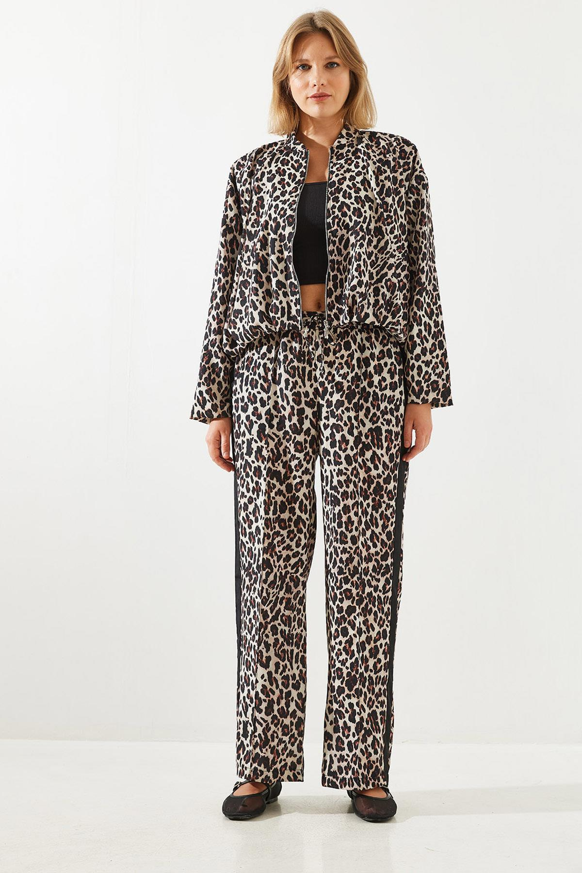 Yan Çizgili Leopar Jogger Pantolon MBMS015 60501015 - Leopar