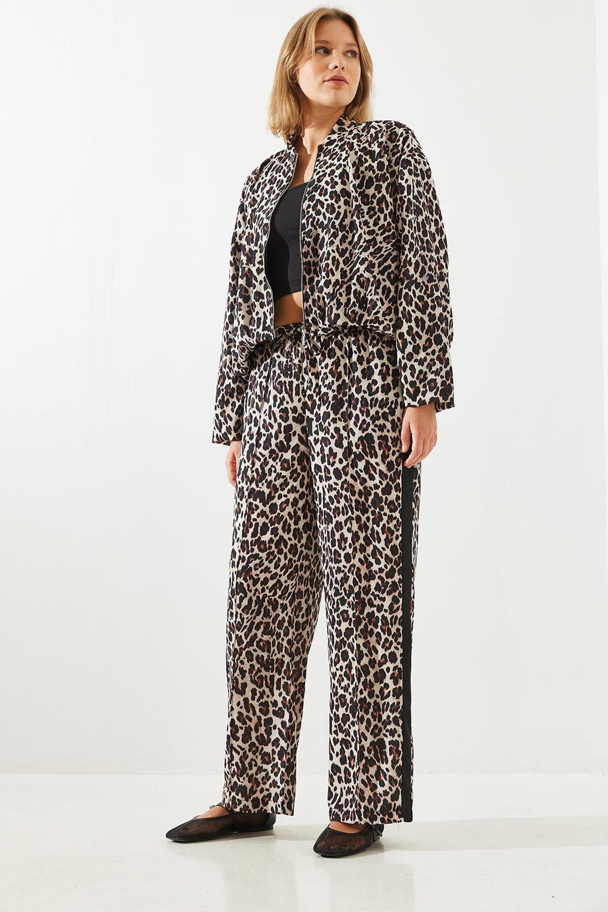 Yan Çizgili Leopar Jogger Pantolon MBMS015 60501015 - Leopar