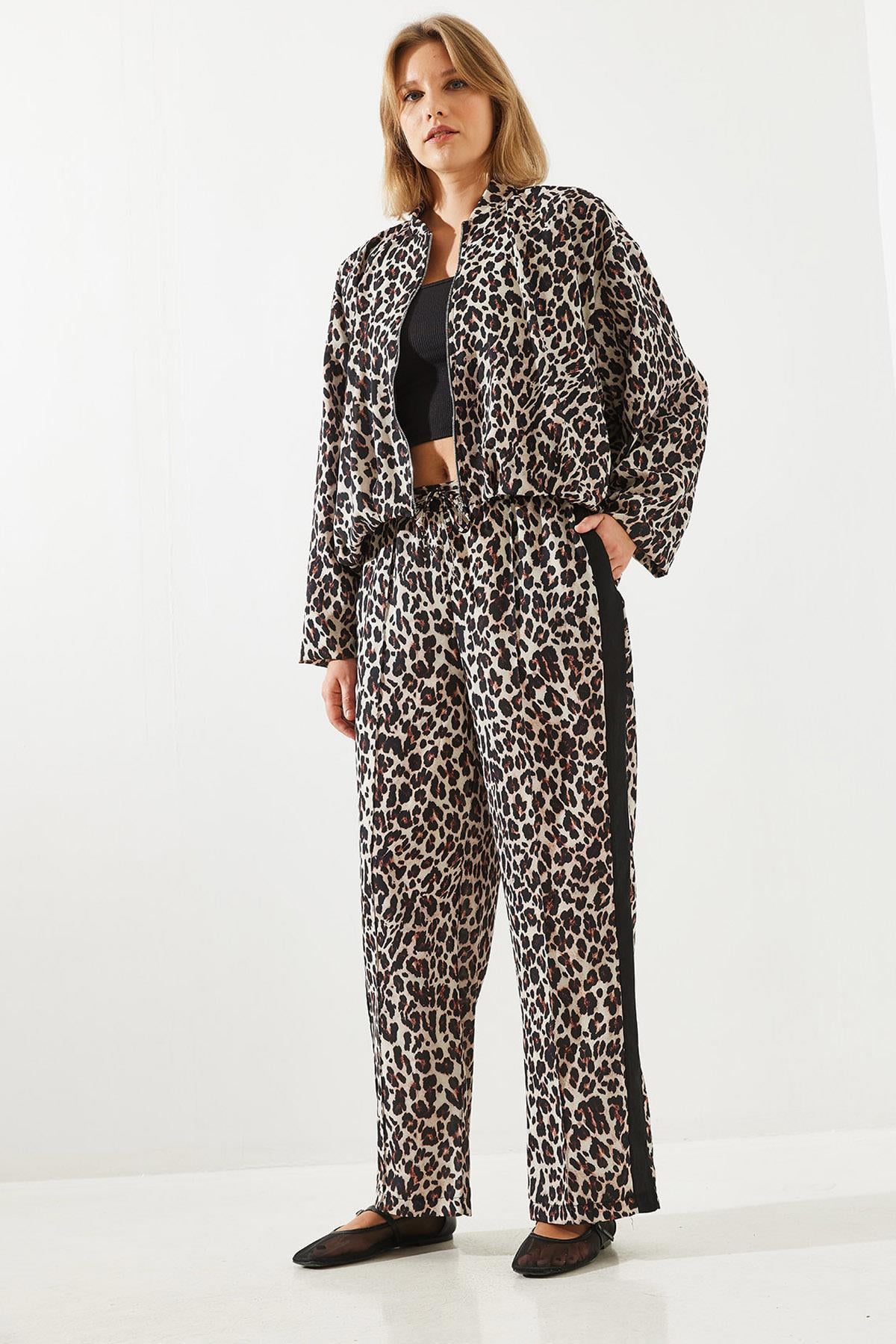 Yan Çizgili Leopar Jogger Pantolon MBMS015 60501015 - Leopar