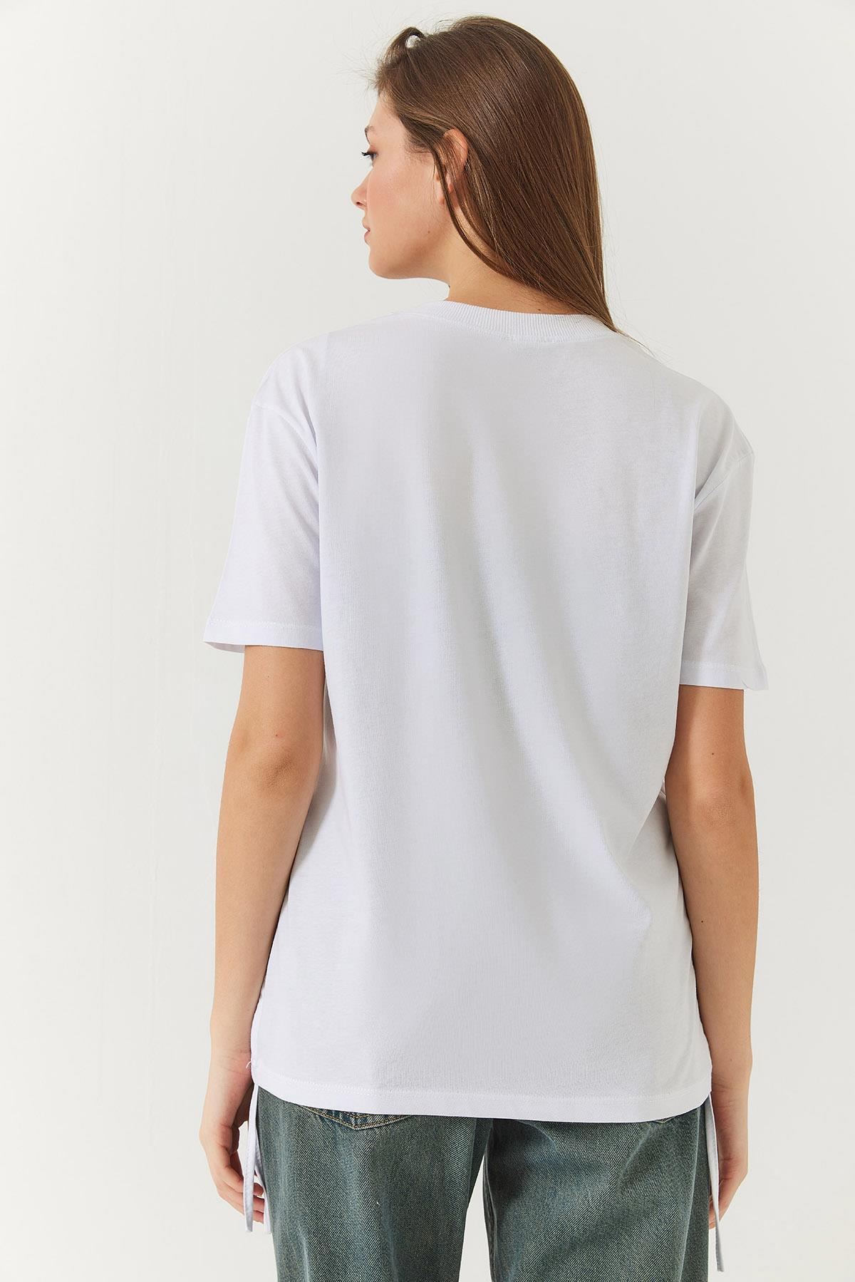 Yanları Büzgülü Basic Basic Tshirt 60602003 - Beyaz