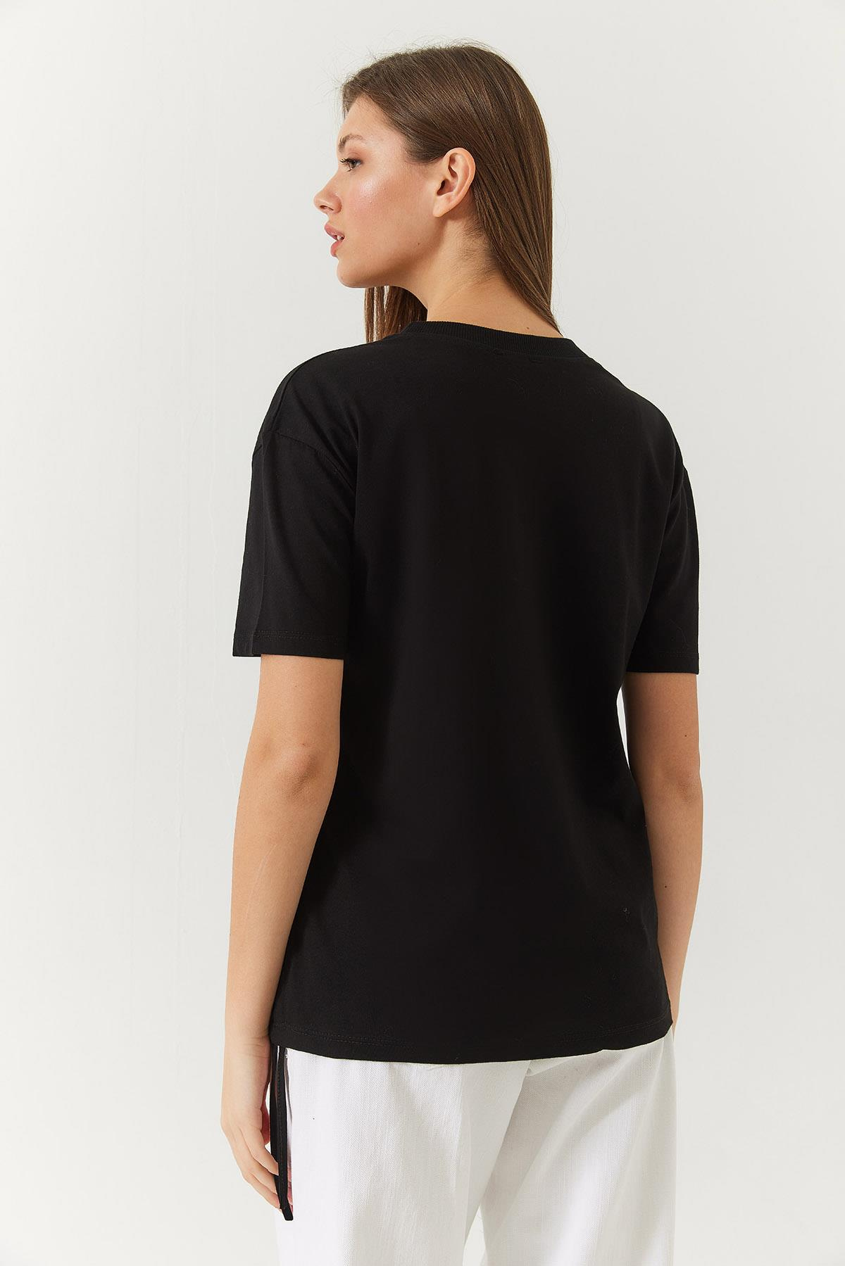 Yanları Büzgülü Basic Basic Tshirt 60602003 - Siyah