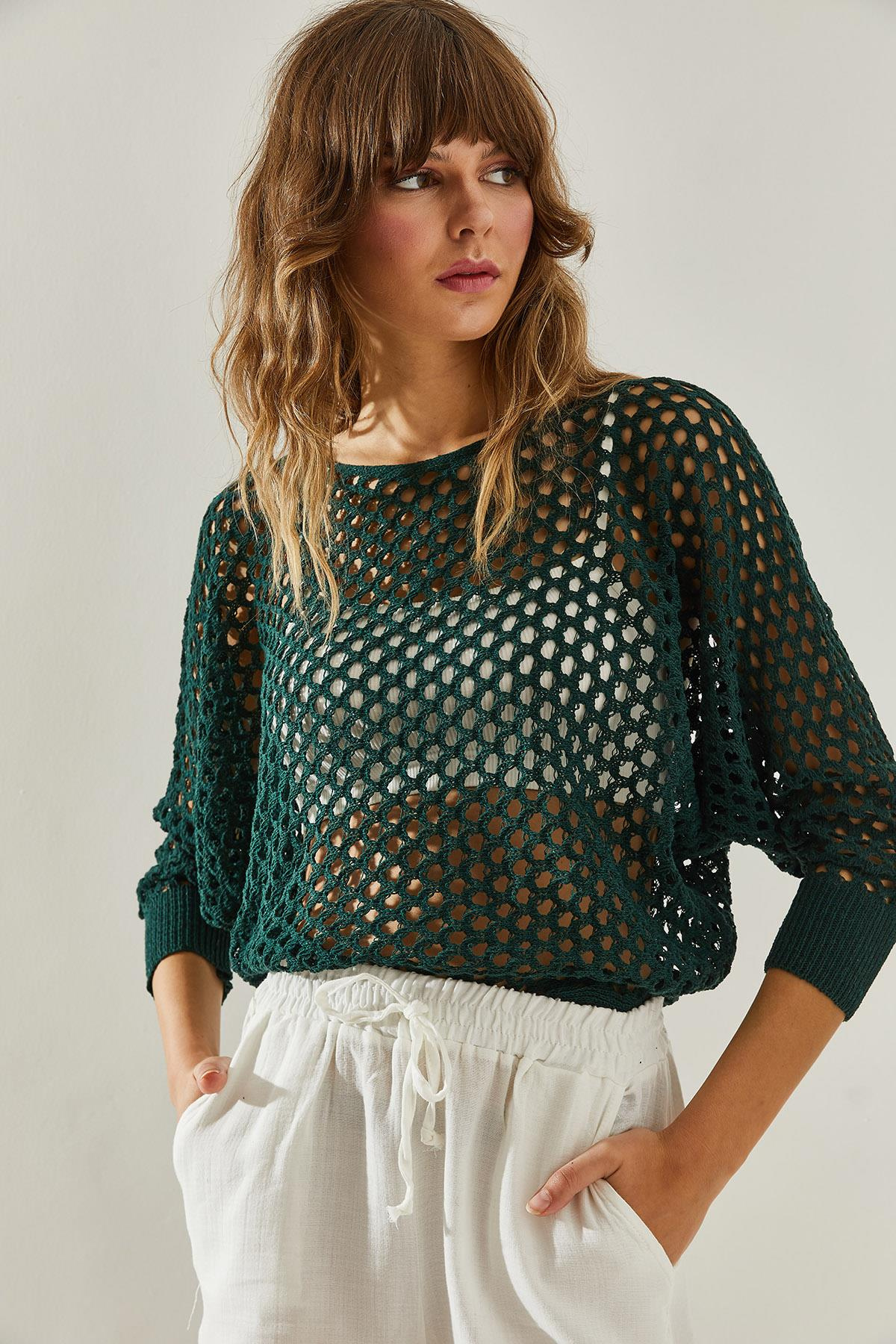 Yarasa Ajurlu Bluz 20246152 - Yeşil BLUZ modelleri