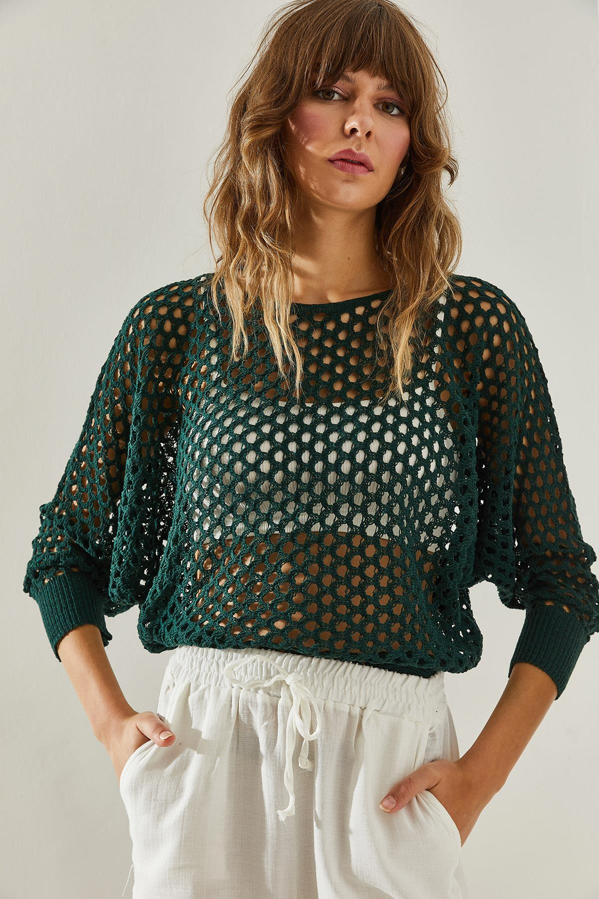 Yarasa Ajurlu Bluz 20246152 - Yeşil BLUZ modelleri