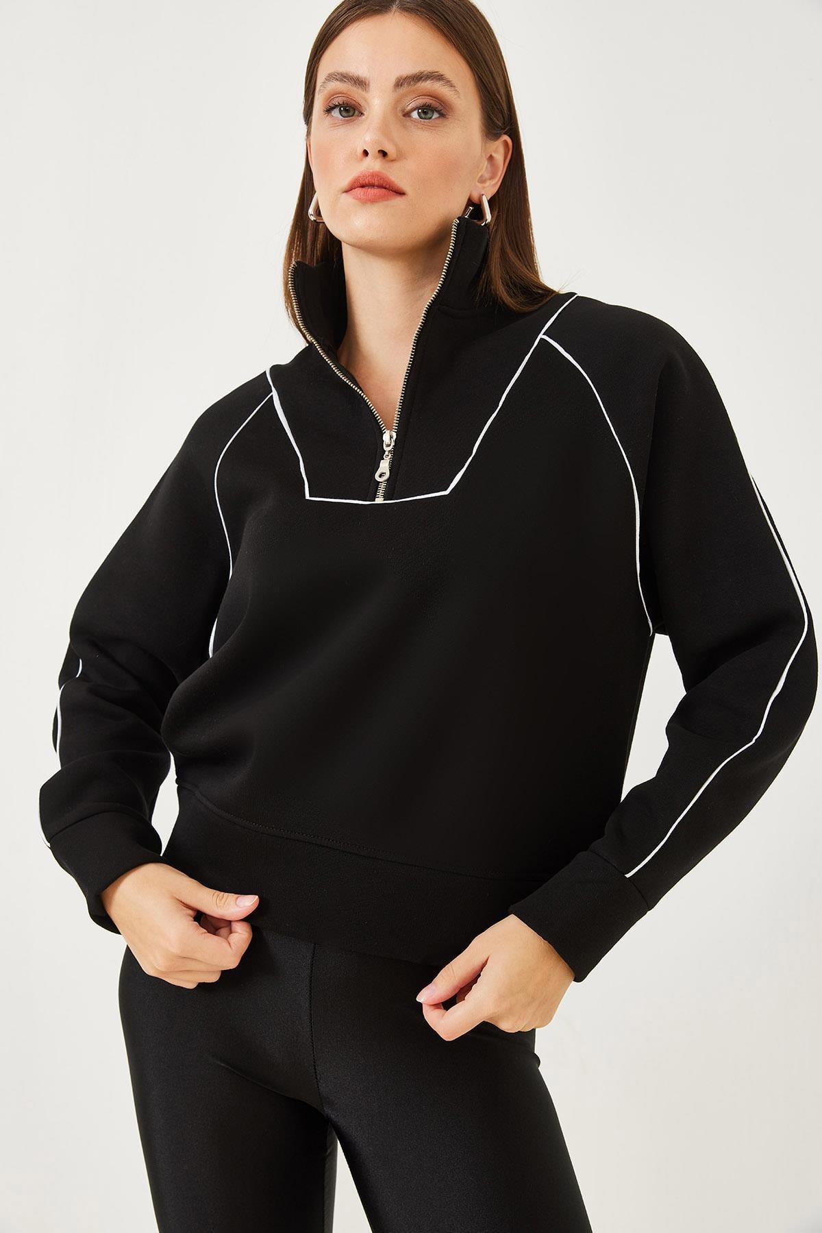 Yarım Fermuarlı Oversize Sweatshirt MB-5386 60251896 - Siyah SWEATSHİRT modelleri