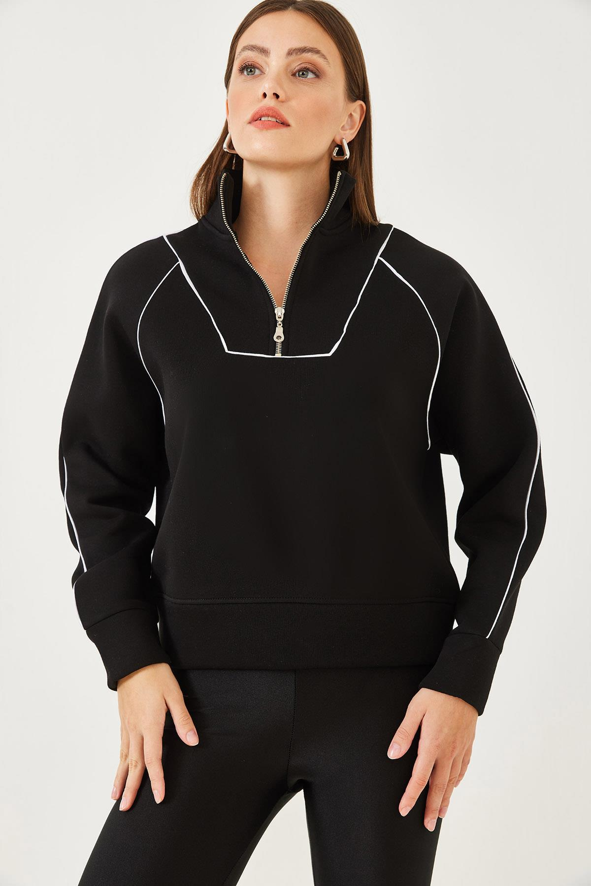 Yarım Fermuarlı Oversize Sweatshirt MB-5386 60251896 - Siyah SWEATSHİRT modelleri