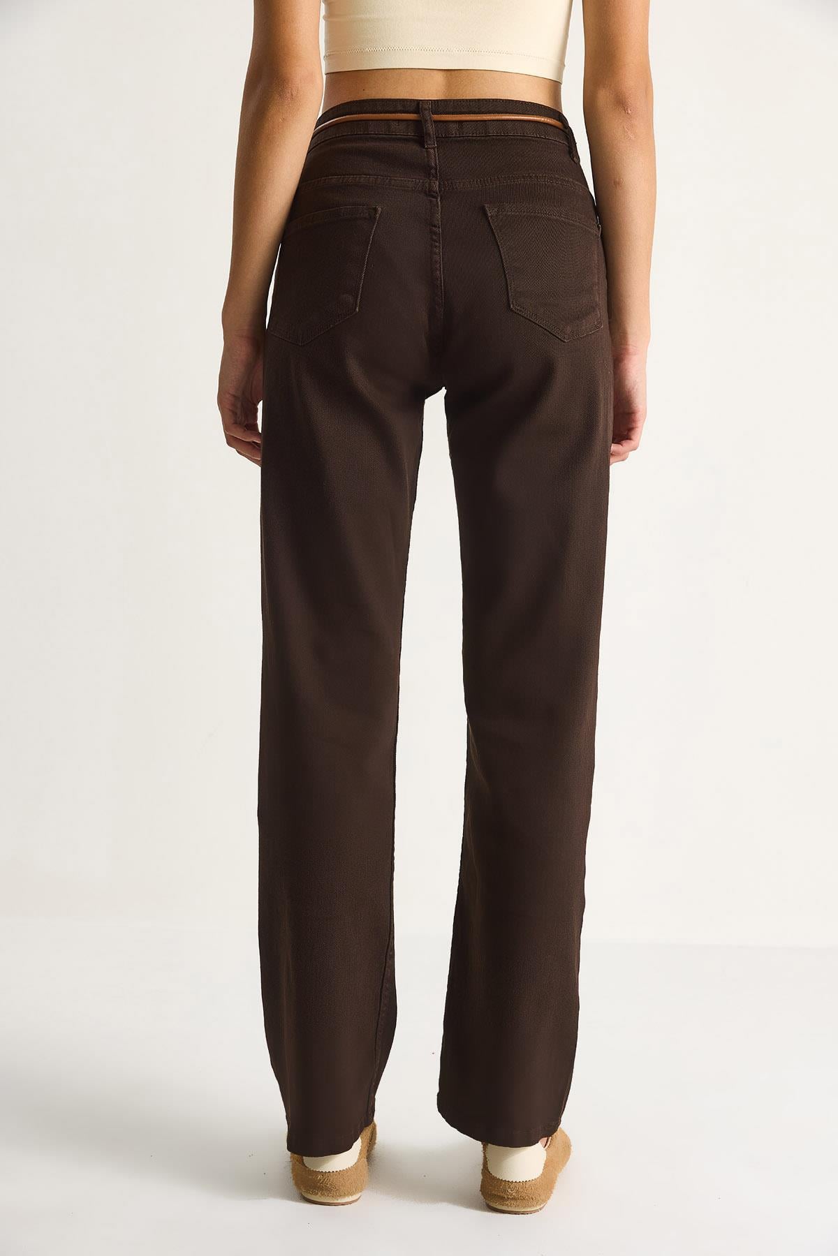 Yüksek Bel Denim Pantolon 5294  60284086 - Kahve PANTOLON modelleri