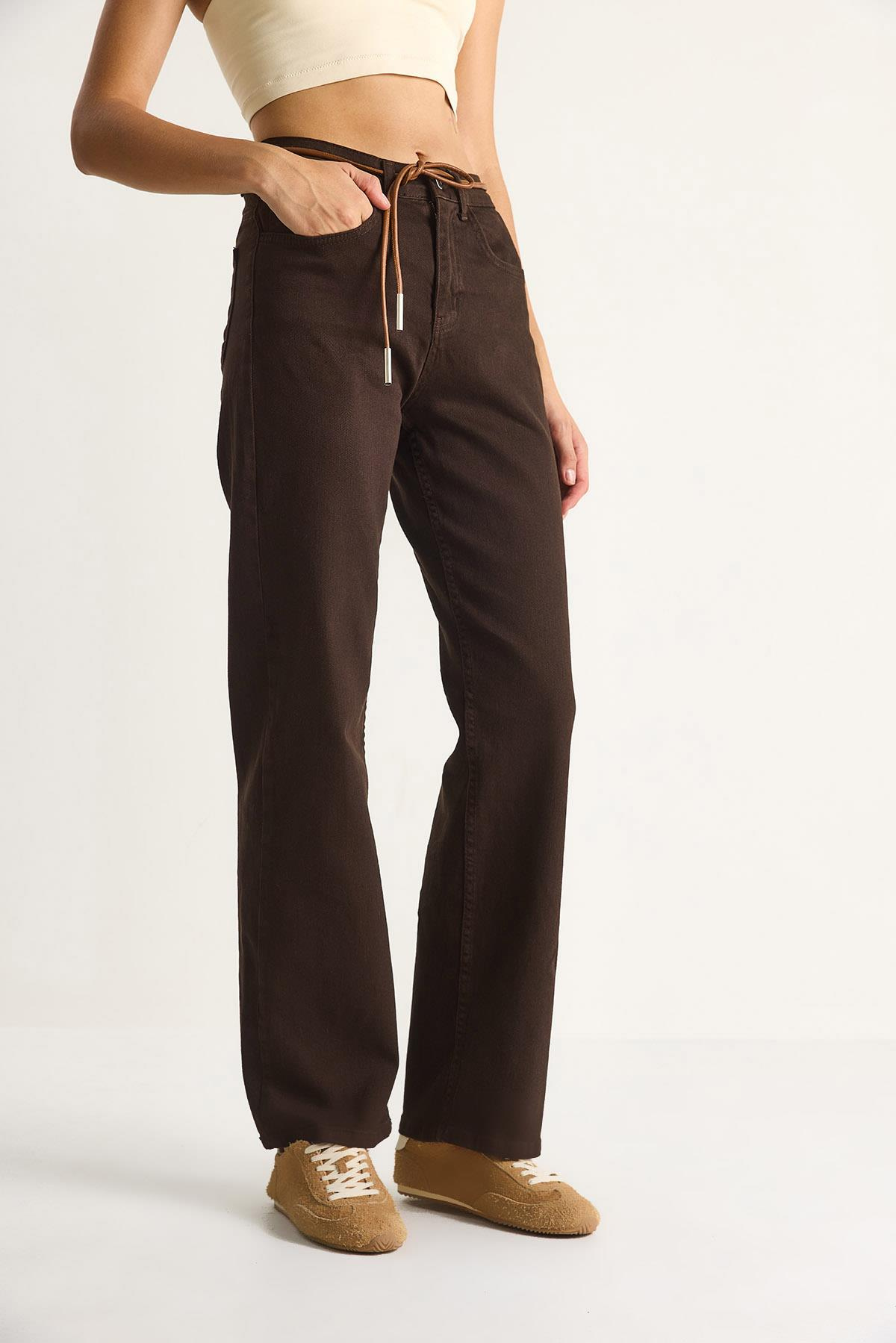 Yüksek Bel Denim Pantolon 5294  60284086 - Kahve PANTOLON modelleri