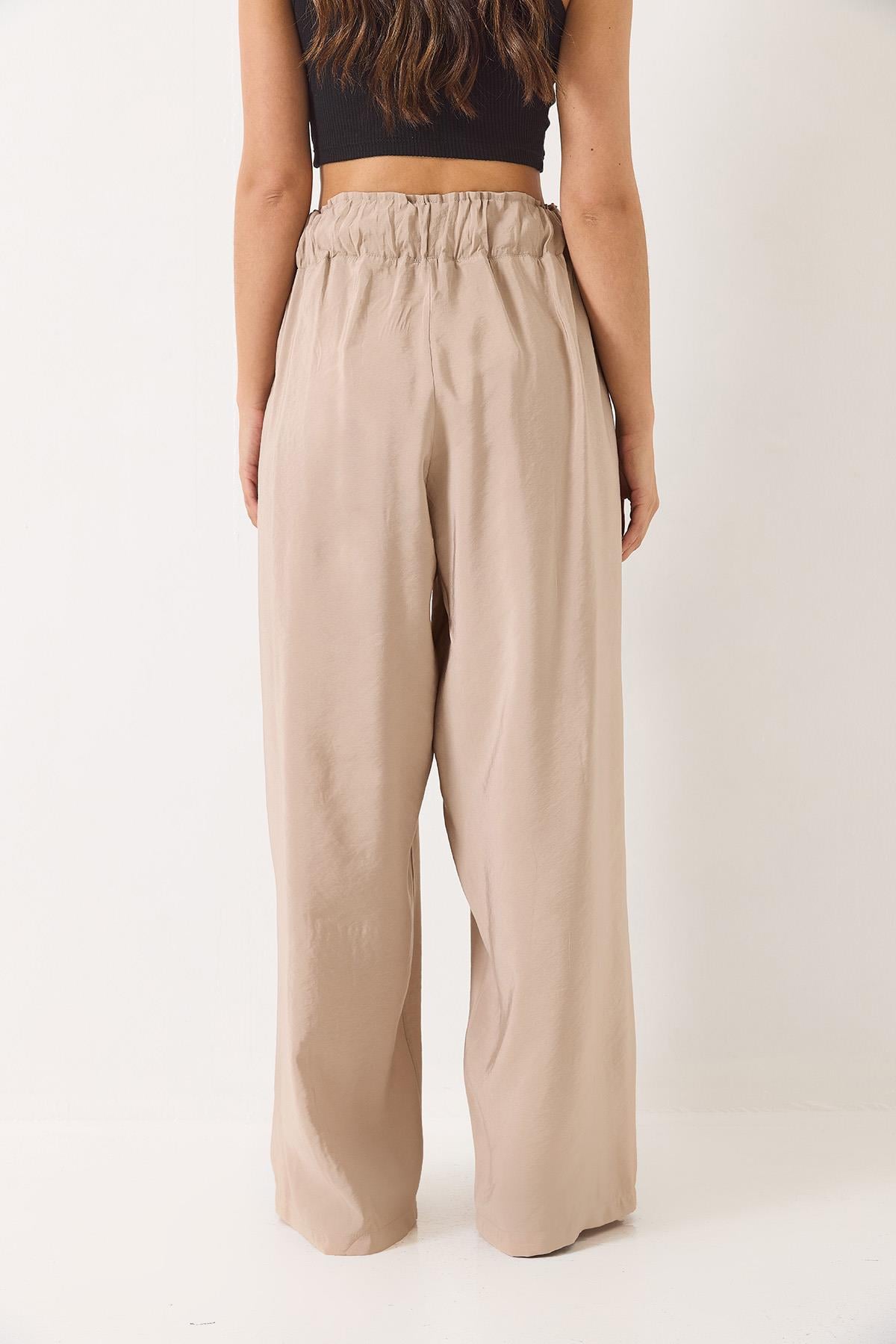 Yüksek Bel Geniş Lastikli Oversize Palazzo Pantolon 80165 60271071 - Taş