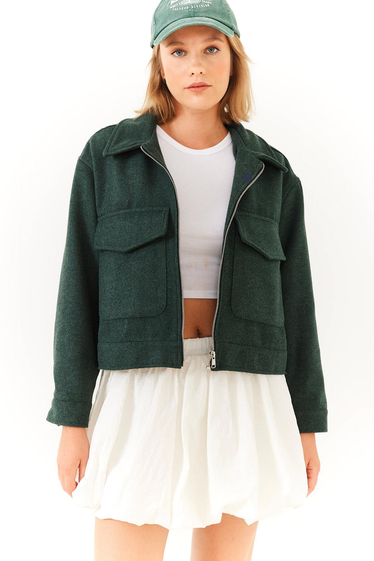 Yumuşak Kaşe Crop Ceket MBMS013 60501013 - Haki