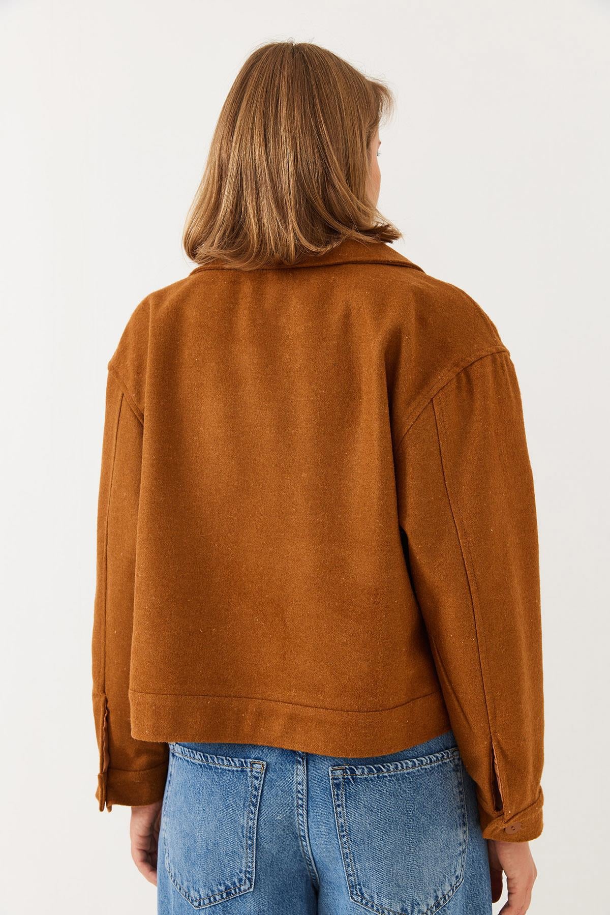 Yumuşak Kaşe Crop Ceket MBMS013 60501013 - Taba