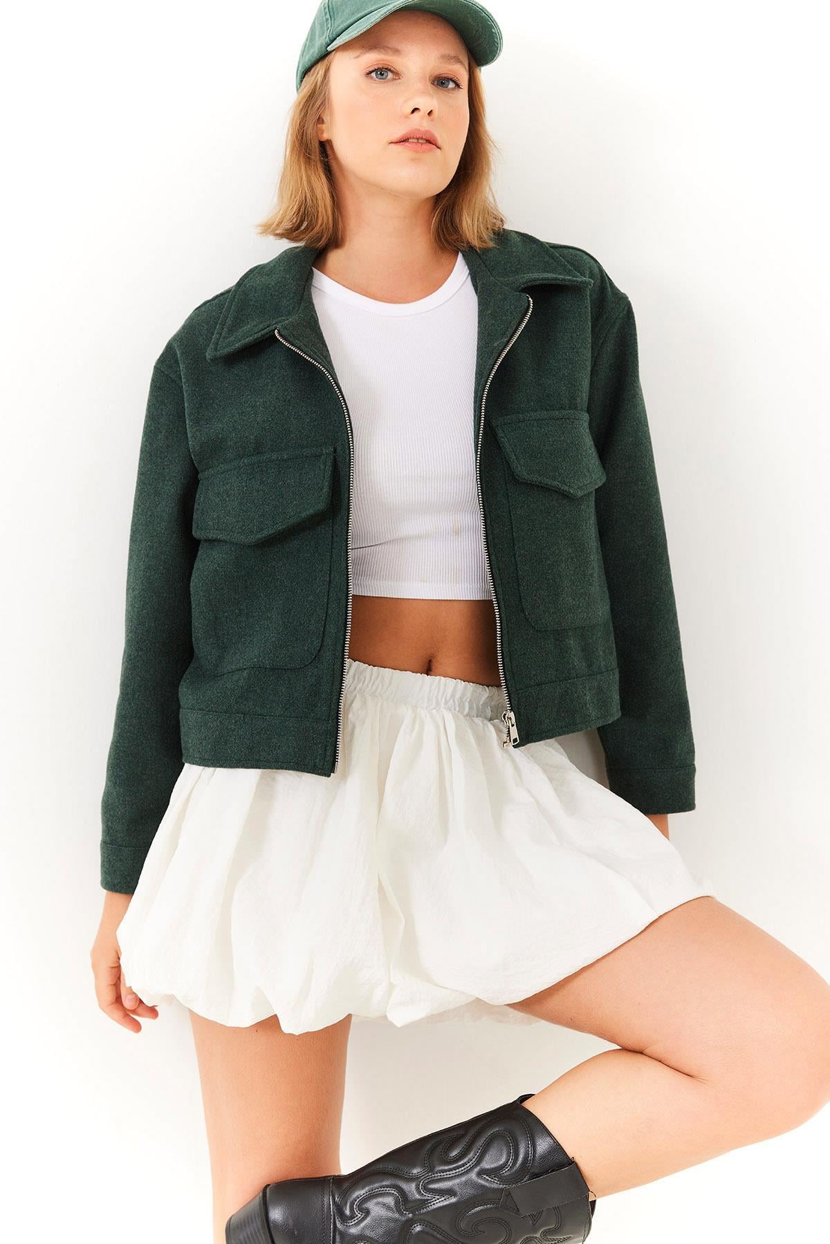 Yumuşak Kaşe Crop Ceket MBMS013 60501013 - Haki