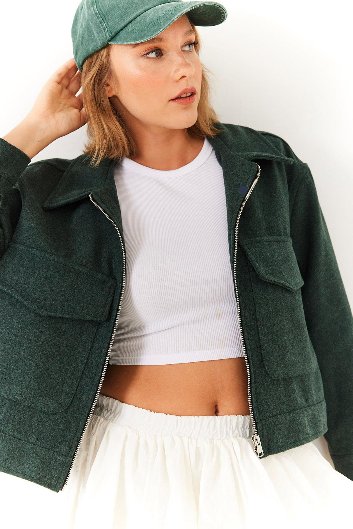 Yumuşak Kaşe Crop Ceket MBMS013 60501013 - Haki
