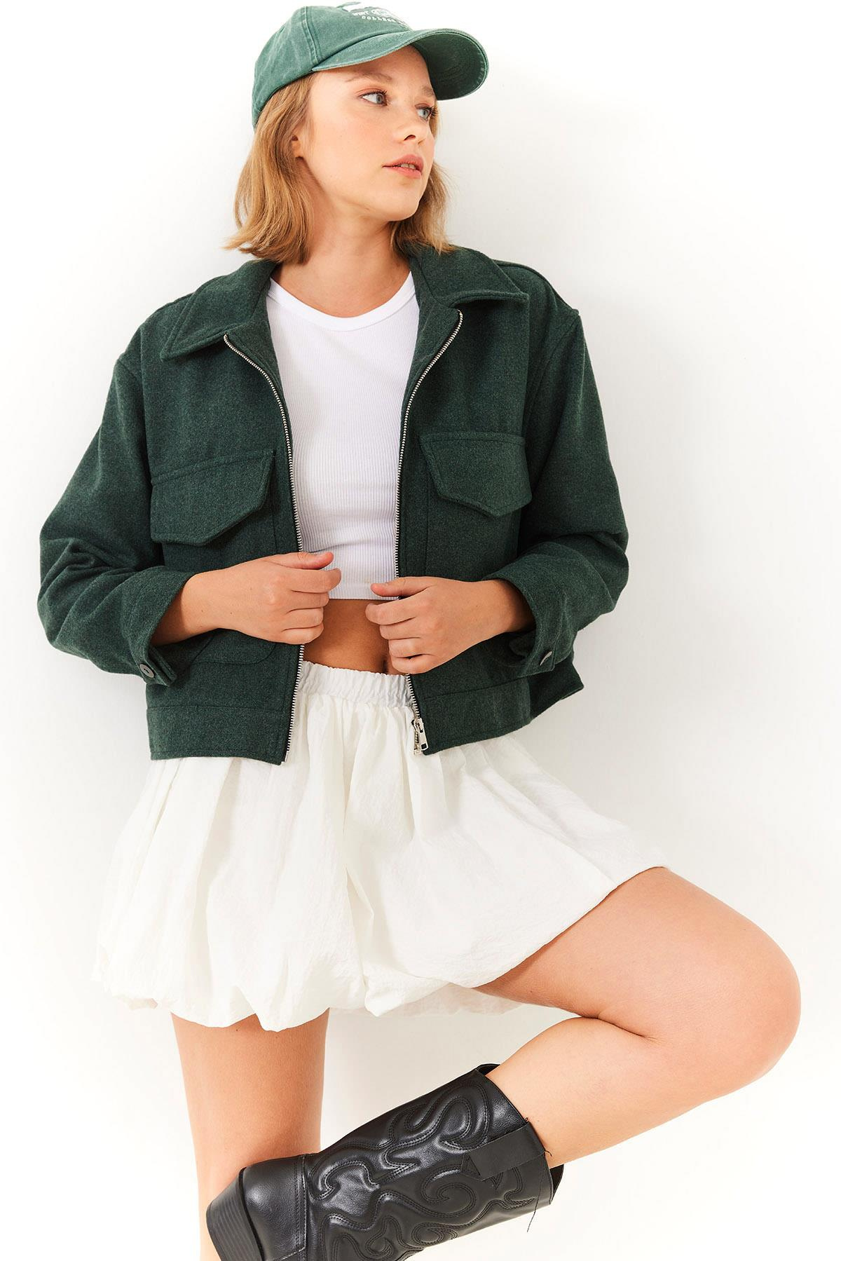 Yumuşak Kaşe Crop Ceket MBMS013 60501013 - Haki