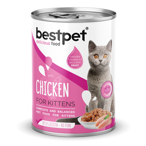 Bestpet Yavru Kediler İçin, Taze Tavuk Parça Etli Ve Soslu Yaş Mama 400 gr