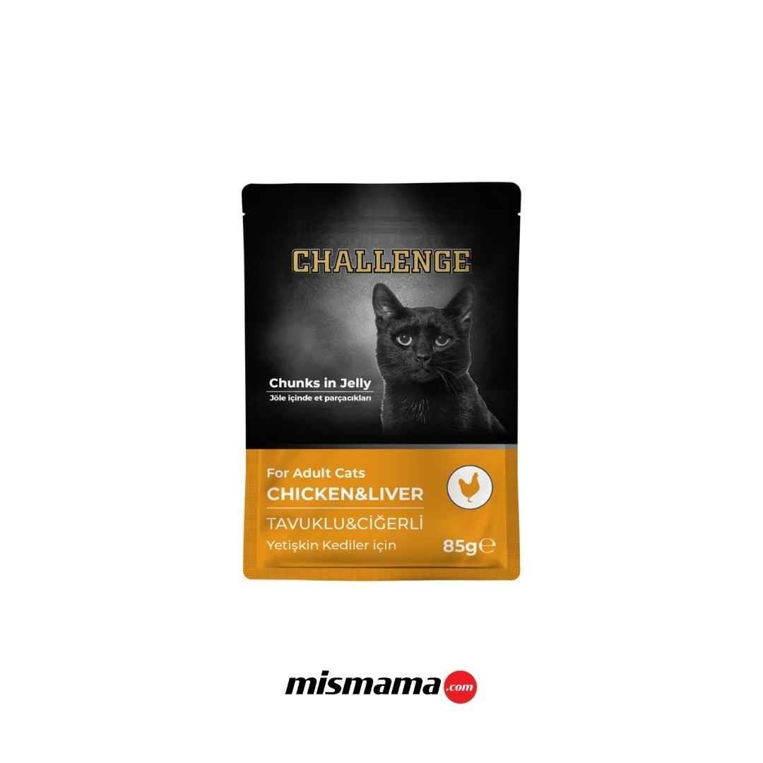 Challenge Pouch Jöle İçinde Parça Tavuklu ve Ciğerli Yetişkin Kedi Konservesi 85gr