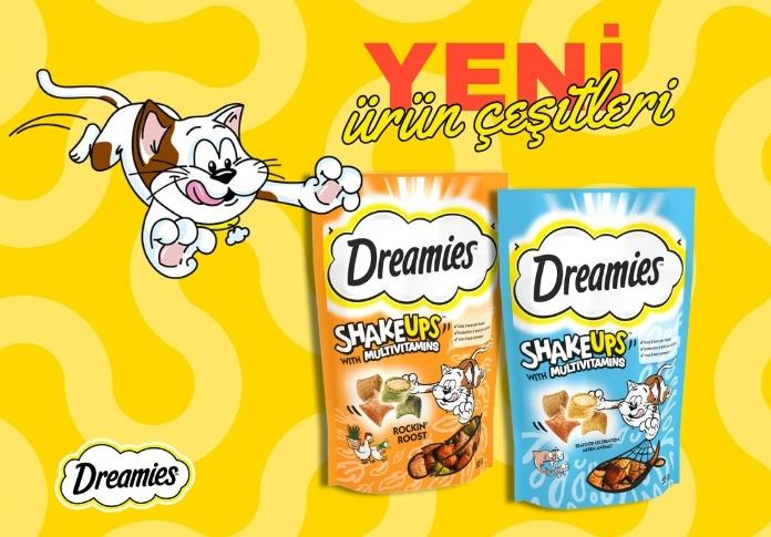 DREAMIES™ SHAKE UPS™ Multivitamins Tavuk, Kedi Nanesi ve Ördek Aromalı6 adet