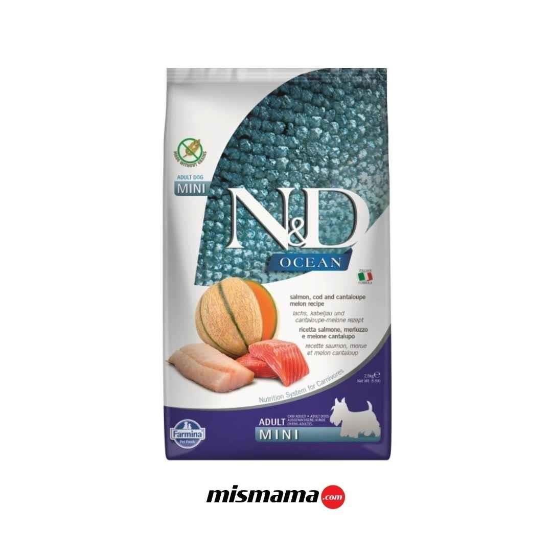 N&D Ocean Somonlu Morina Balıklı ve Kavunlu Tahılsız Mini Irk Yetişkin Köpek Maması 2,5kg