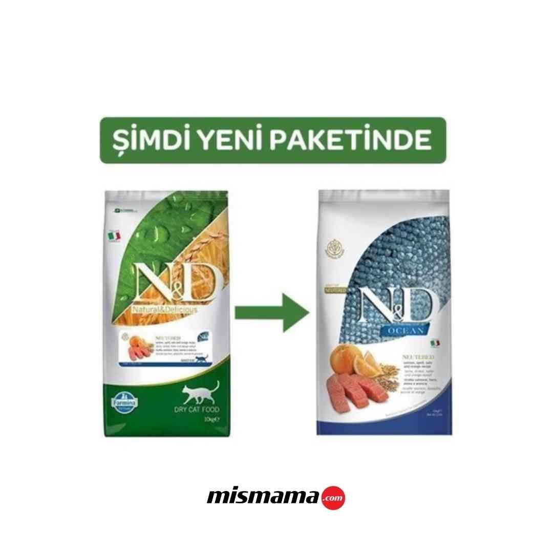 N&D Ocean Somonlu ve Portakallı Ata Tahıllı Kısırlaştırılmış Kedi Maması 10kg