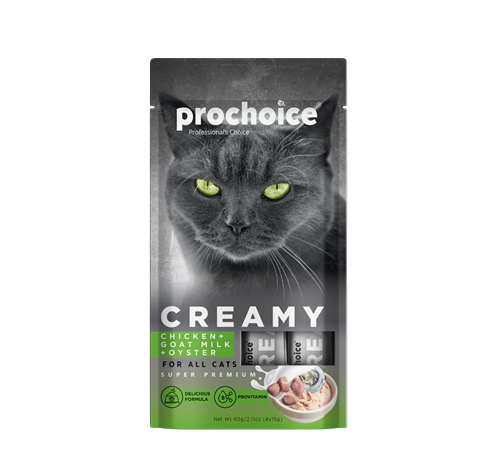 Prochoice Creamy Kediler İçin Tavuklu, Keçi Sütlü ve İstridyeli Sıvı Ödül Maması 4x15 gr