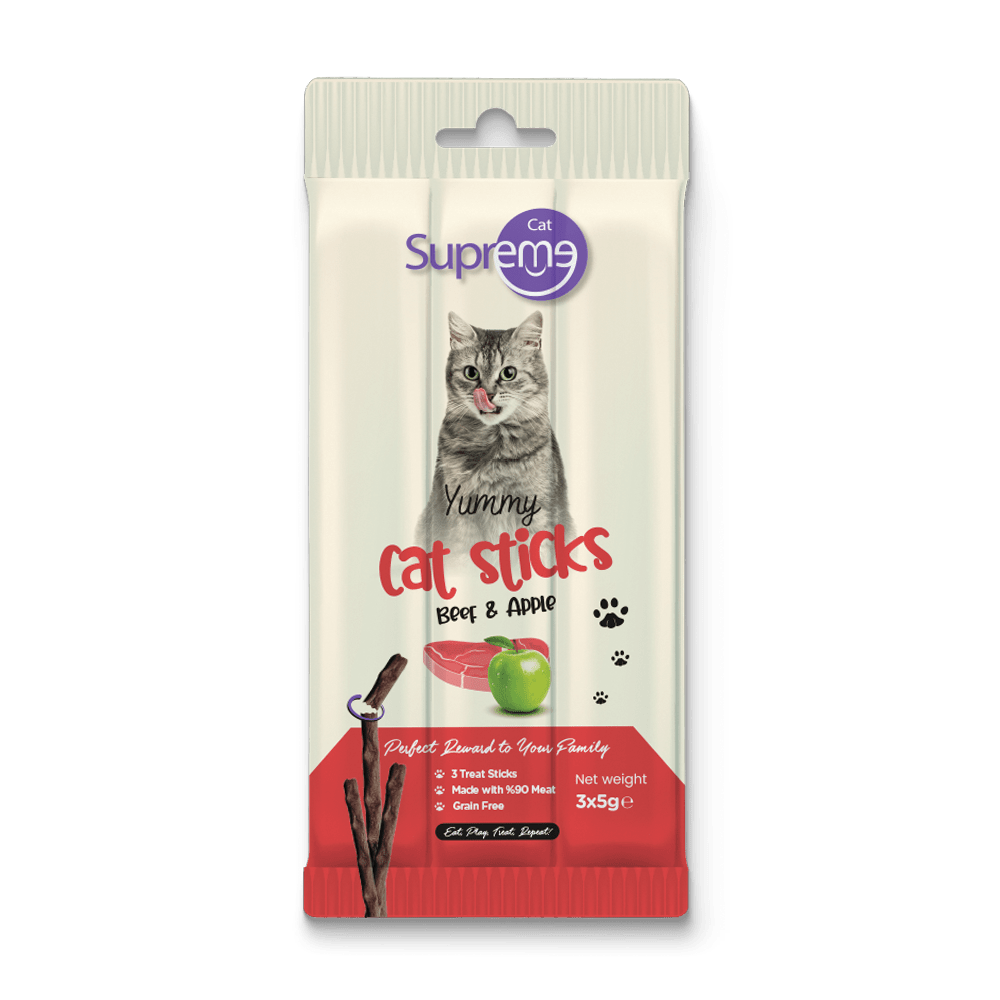 Supreme Cat Sticks Sığır Etli ve Elmalı Kedi Ödül Çubuğu 5gr (3'lü)