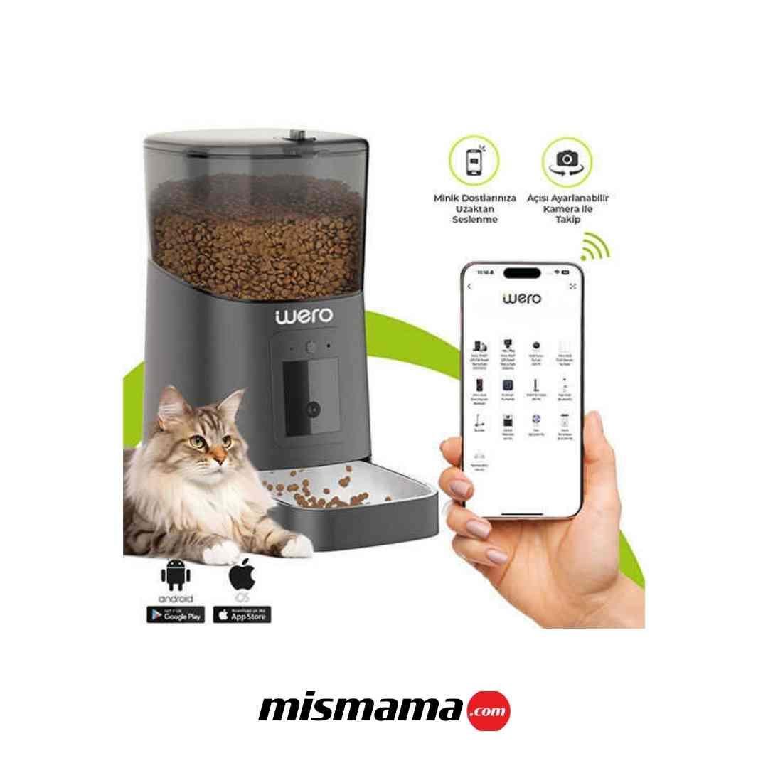 Wero Wi‑Fi Akıllı Mama Kabı WPF001 Siyah (Paslanmaz Çelik Kase, 1080p Kameralı)