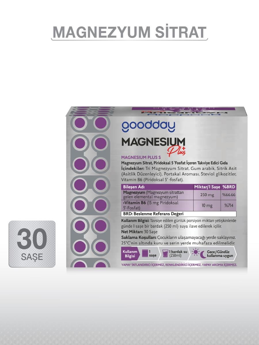 GOODDAYGOODDAY MAGNEZYUM SİTRAT & P5P 30 SAŞE