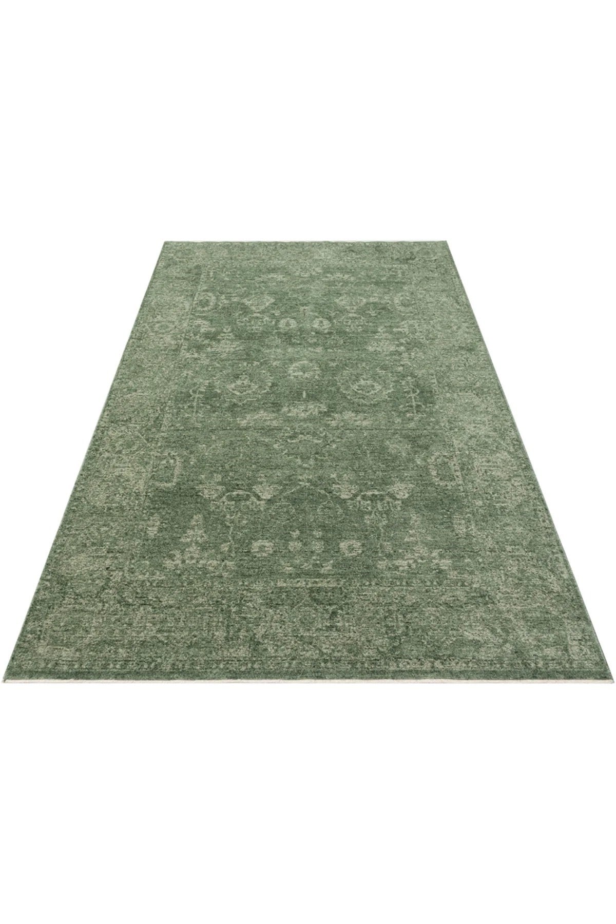 Asır Serisi Yeşil Vintage Eskitme Desenli Modern Yumuşak Dokulu Makine Halısı Halısı SHR01
