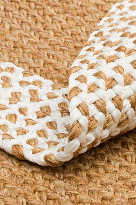 Çift Taraflı Havsız Jüt Görünümlü Bordürlü Patna Serisi Yuvarlak Hasır Örgü Halı Natural White