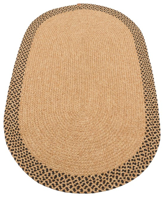 Çift Taraflı Havsız Jüt Görünümlü Bordürlü Patna Serisi Oval Hasır Örgü Halı Natural Black