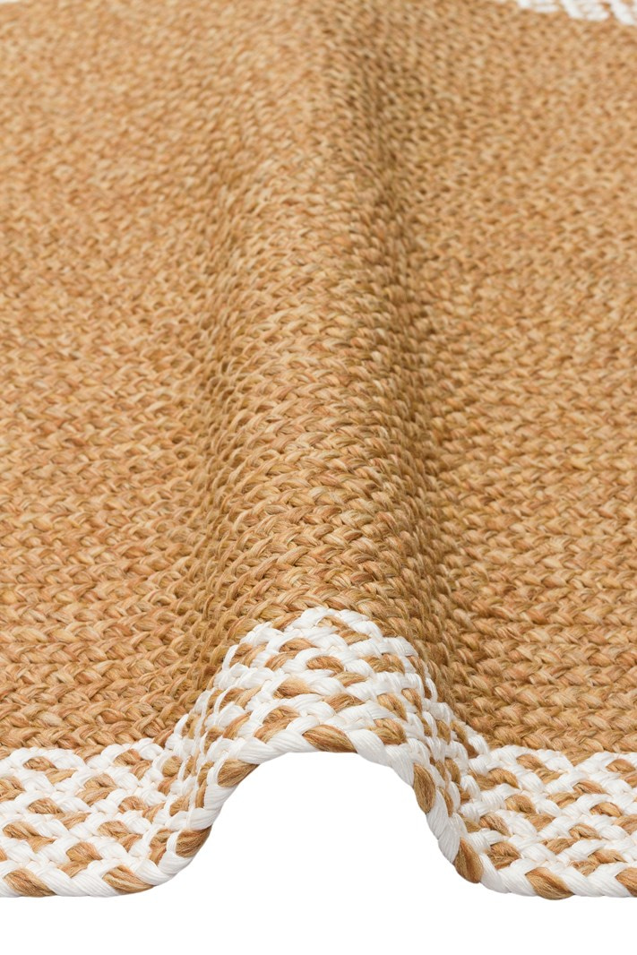 Çift Taraflı Havsız Jüt Görünümlü Bordürlü Patna Serisi Oval Hasır Örgü Halı Natural White