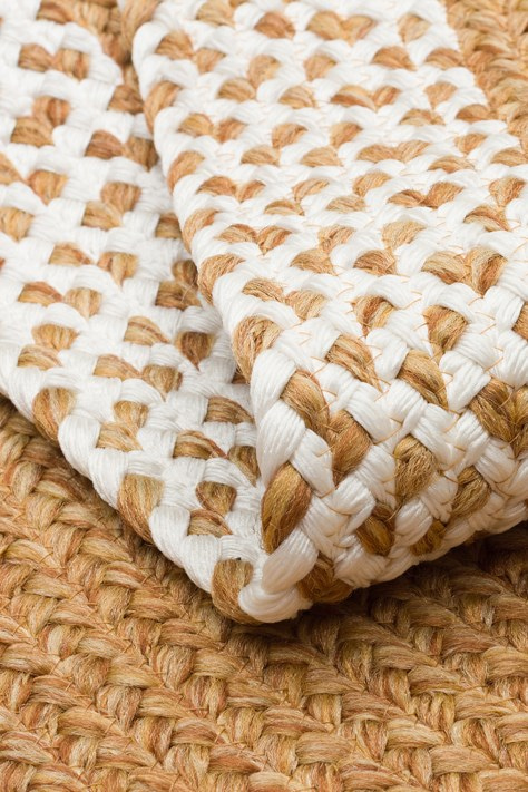 Çift Taraflı Havsız Jüt Görünümlü Bordürlü Patna Serisi Oval Hasır Örgü Halı Natural White