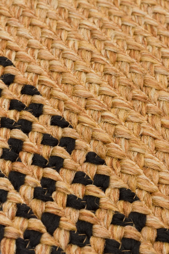 Çift Taraflı Havsız Jüt Görünümlü Bordürlü Patna Serisi Oval Hasır Örgü Halı Natural Black