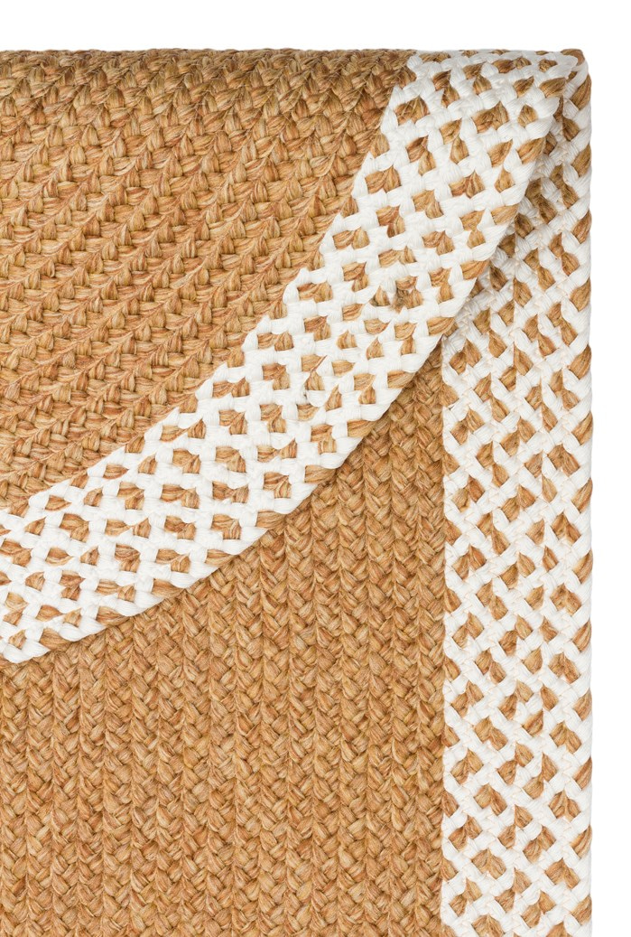 Çift Taraflı Havsız Jüt Görünümlü Bordürlü Patna Serisi Oval Hasır Örgü Halı Natural White