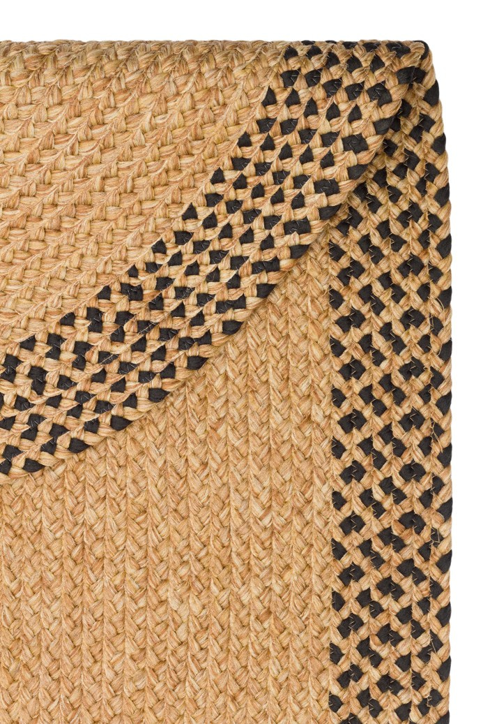 Çift Taraflı Havsız Jüt Görünümlü Bordürlü Patna Serisi Oval Hasır Örgü Halı Natural Black