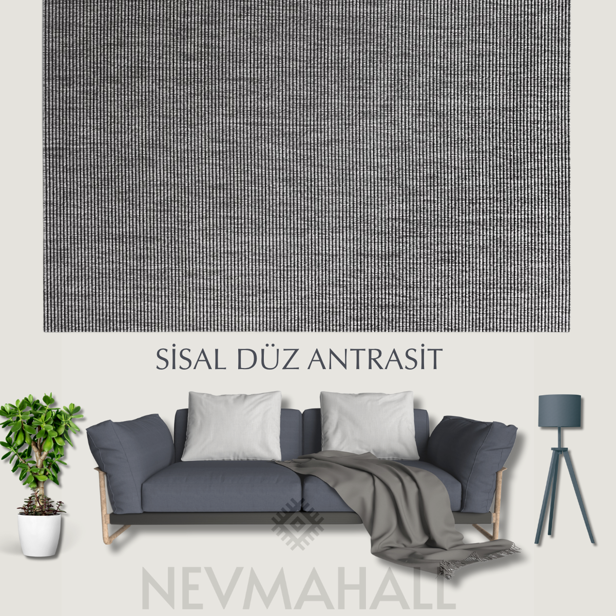 Düz Antrasit Yumuşak Sisal
