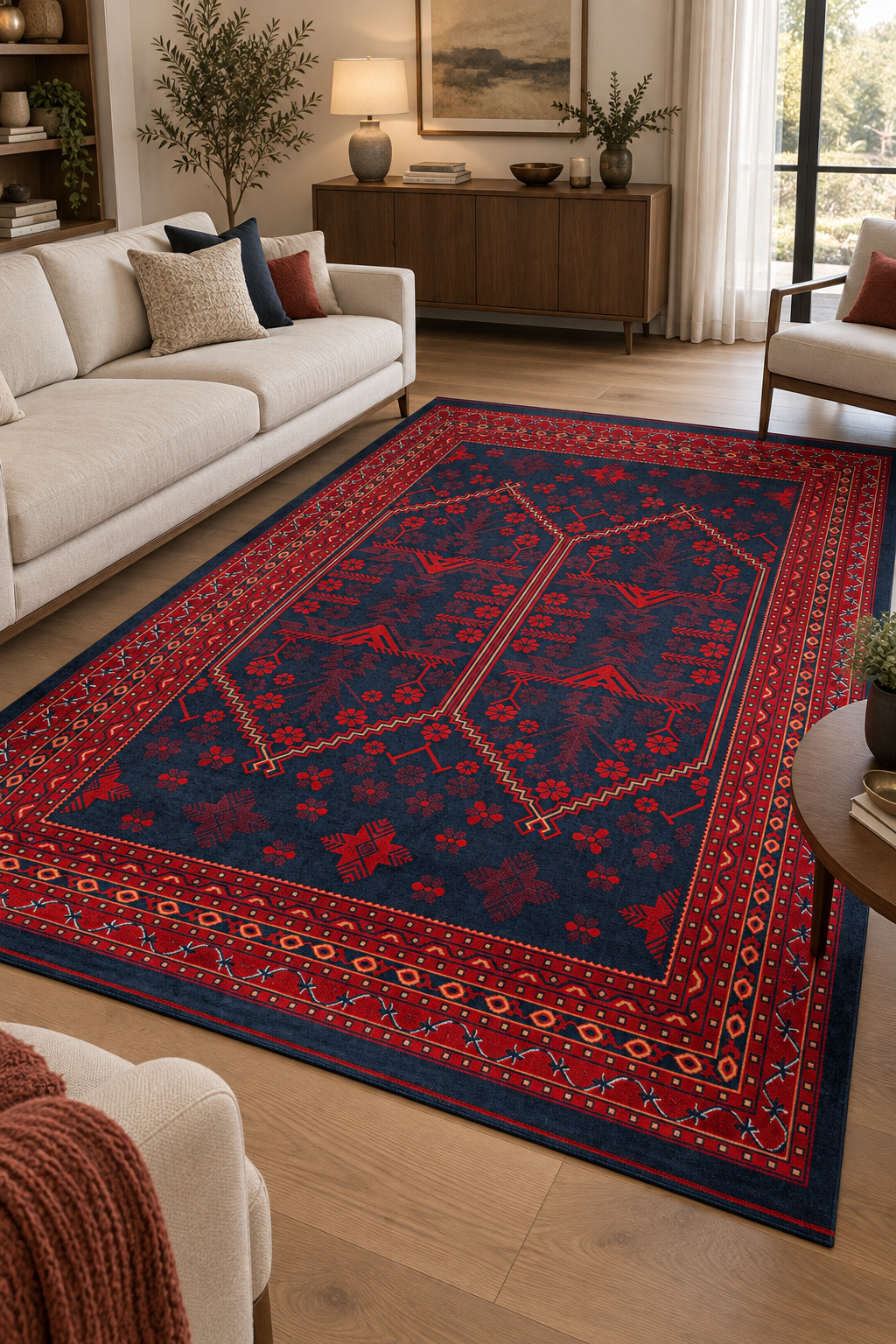 Kendinden Saçaklı Miras 01 Orjinal Modern Renkli Afgan Halısı