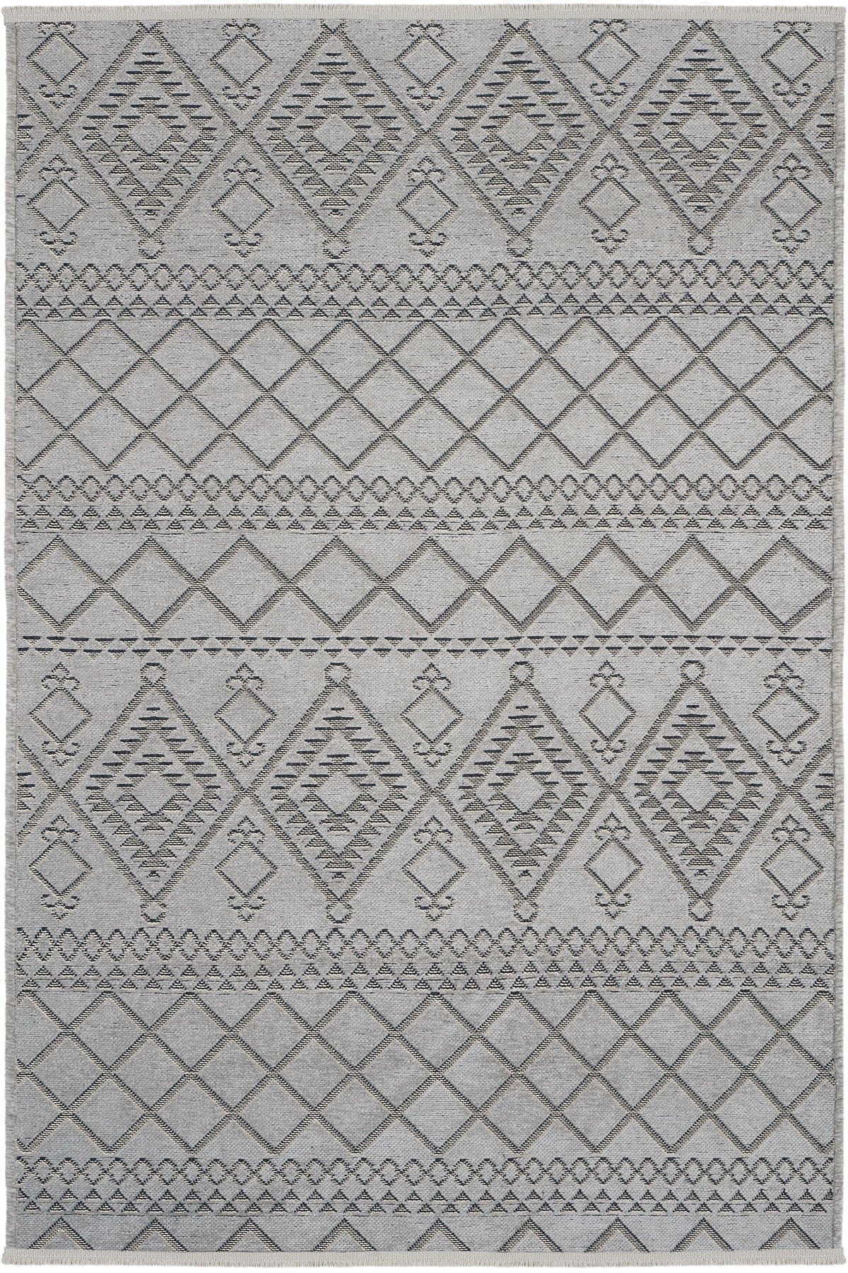 Makinede Yıkanabilir Kaymaz Taban Antialerjik İskandinav Desenli Kilim Serisi Garden Gri