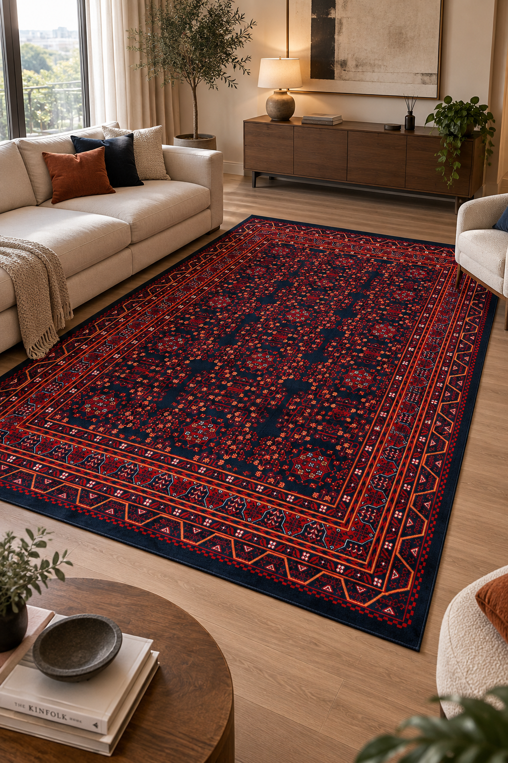 Miras 04 Orjinal Kırmızı ve Bordo Detaylı Afgan Halısı