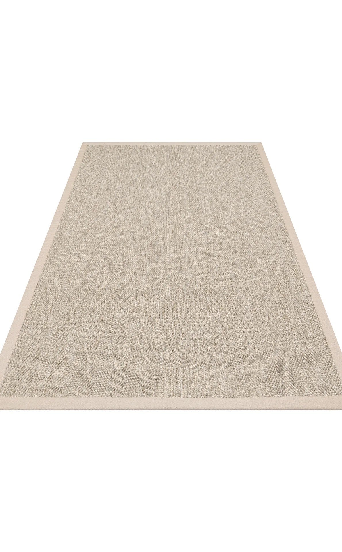 Modern Tasarımlı Balık Sırtı Desen Sisal Bej Kumaş Bordür Halı