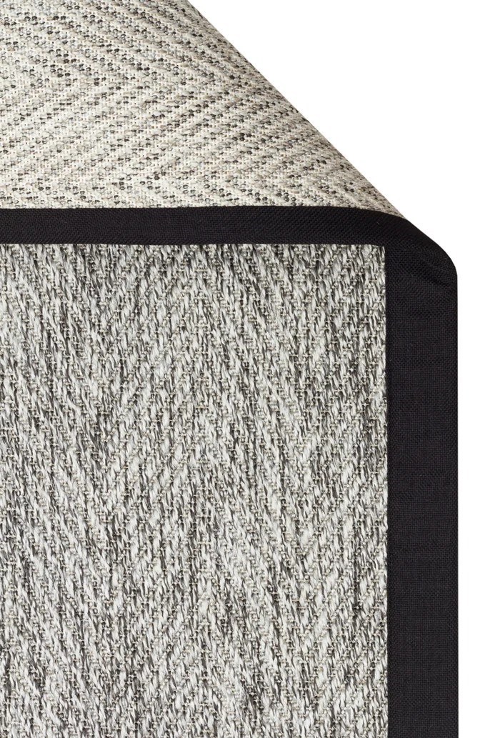 Modern Tasarımlı  Sisal Balık Sırtı Gri Dokuma Siyah Kumaş Bordür Halı vnt 2704