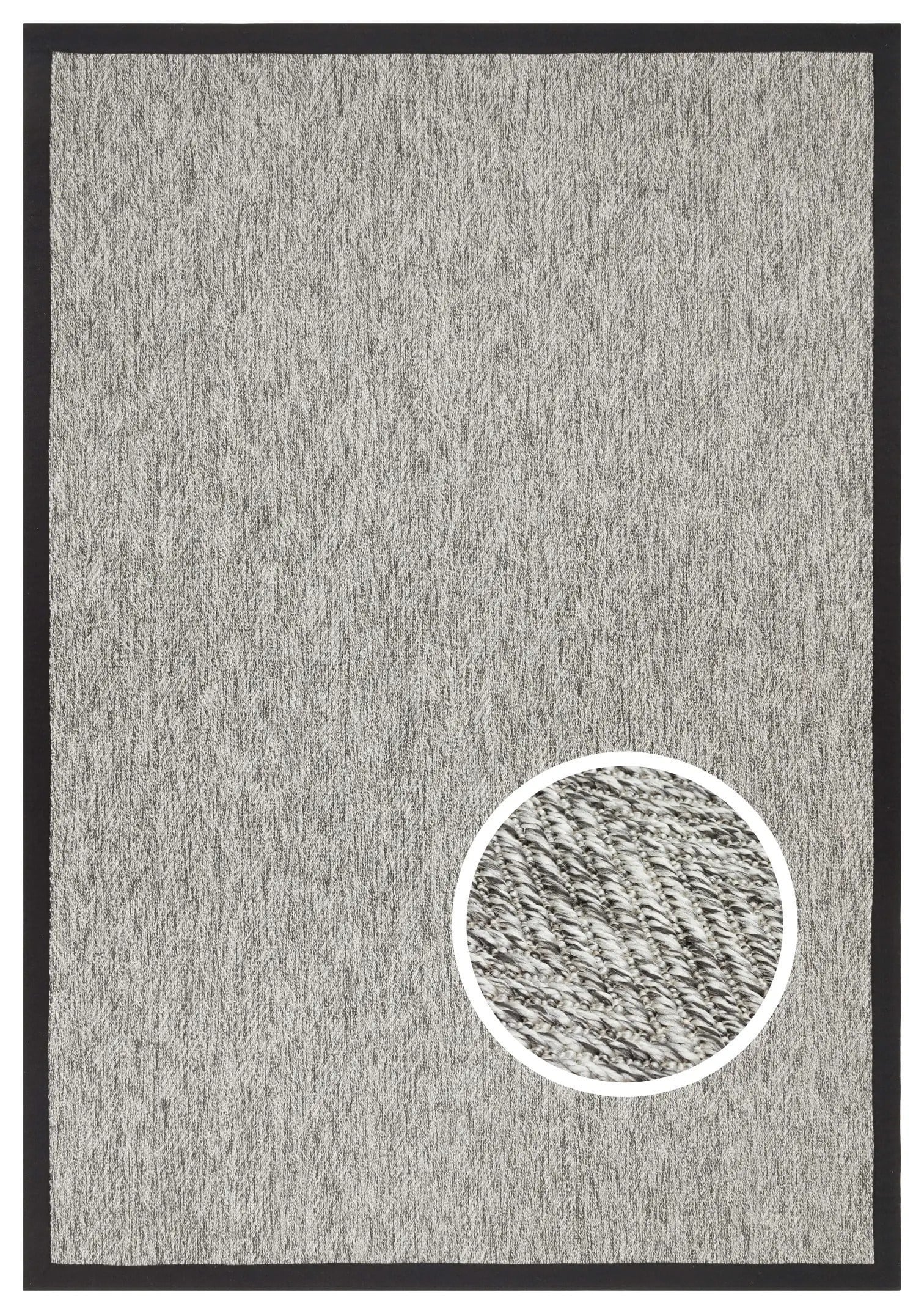 Modern Tasarımlı  Sisal Balık Sırtı Gri Dokuma Siyah Kumaş Bordür Halı vnt 2704