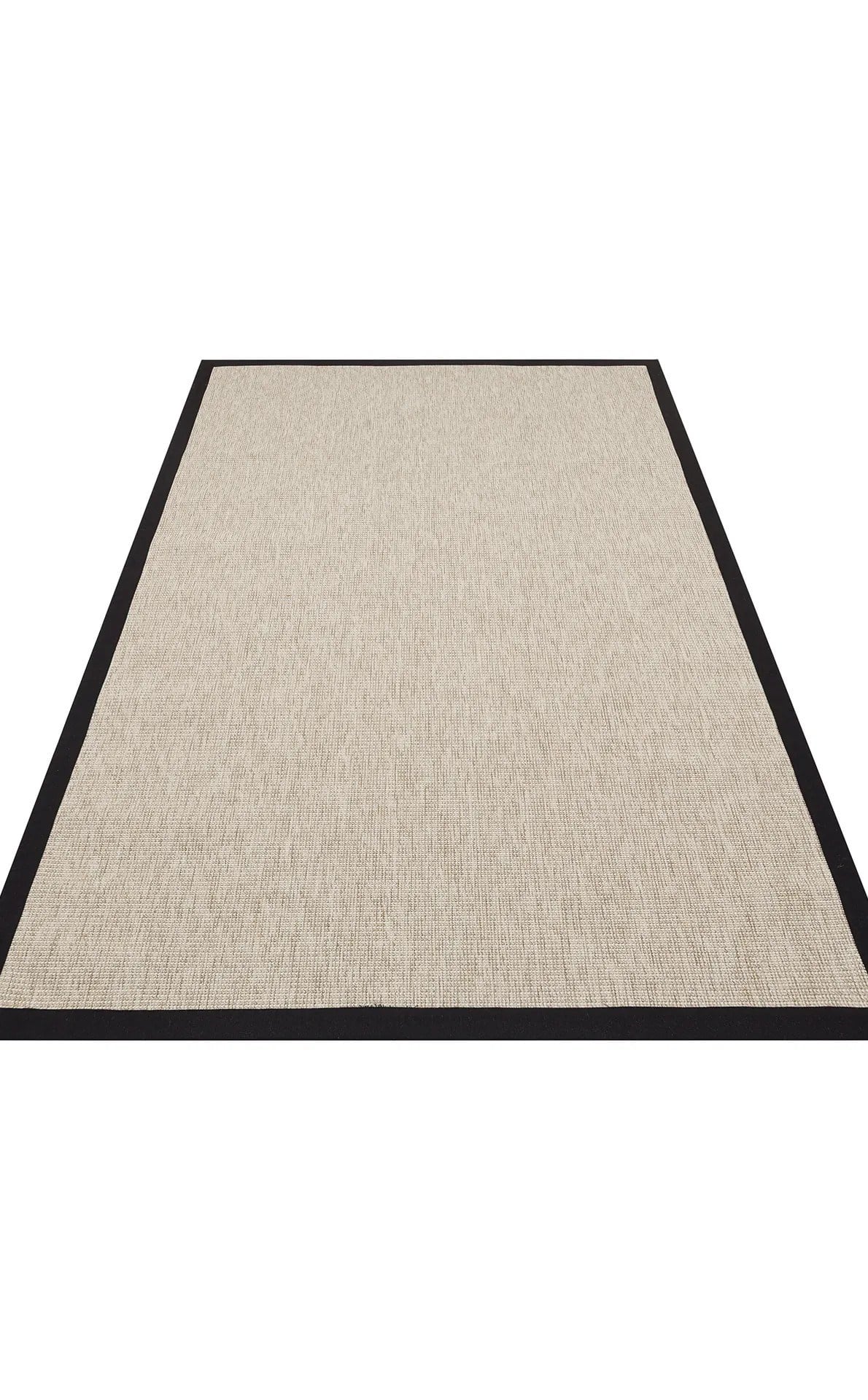 Modern Tasarımlı  Sisal Bej Dokuma Siyah Kumaş Bordür Halı vnt 2703