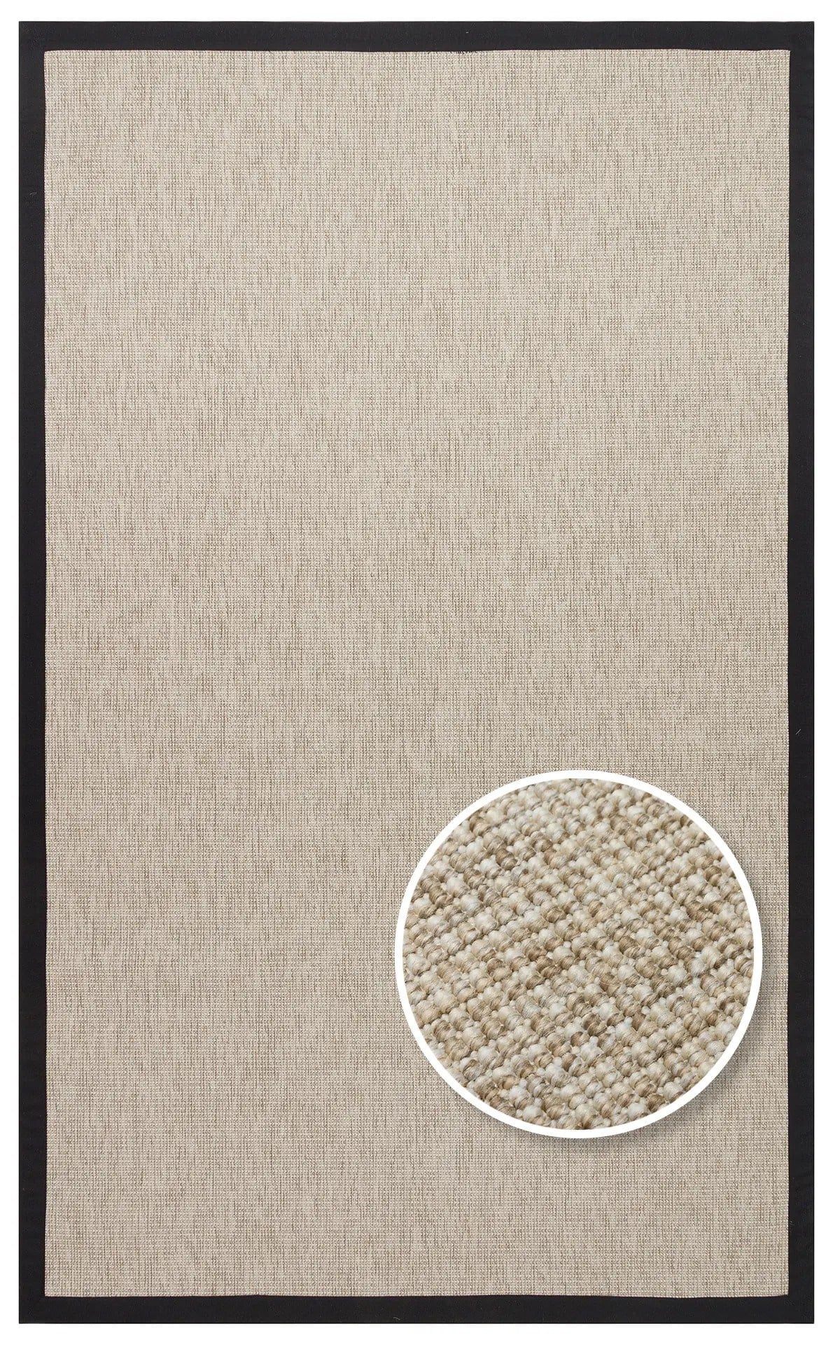 Modern Tasarımlı  Sisal Bej Dokuma Siyah Kumaş Bordür Halı vnt 2703