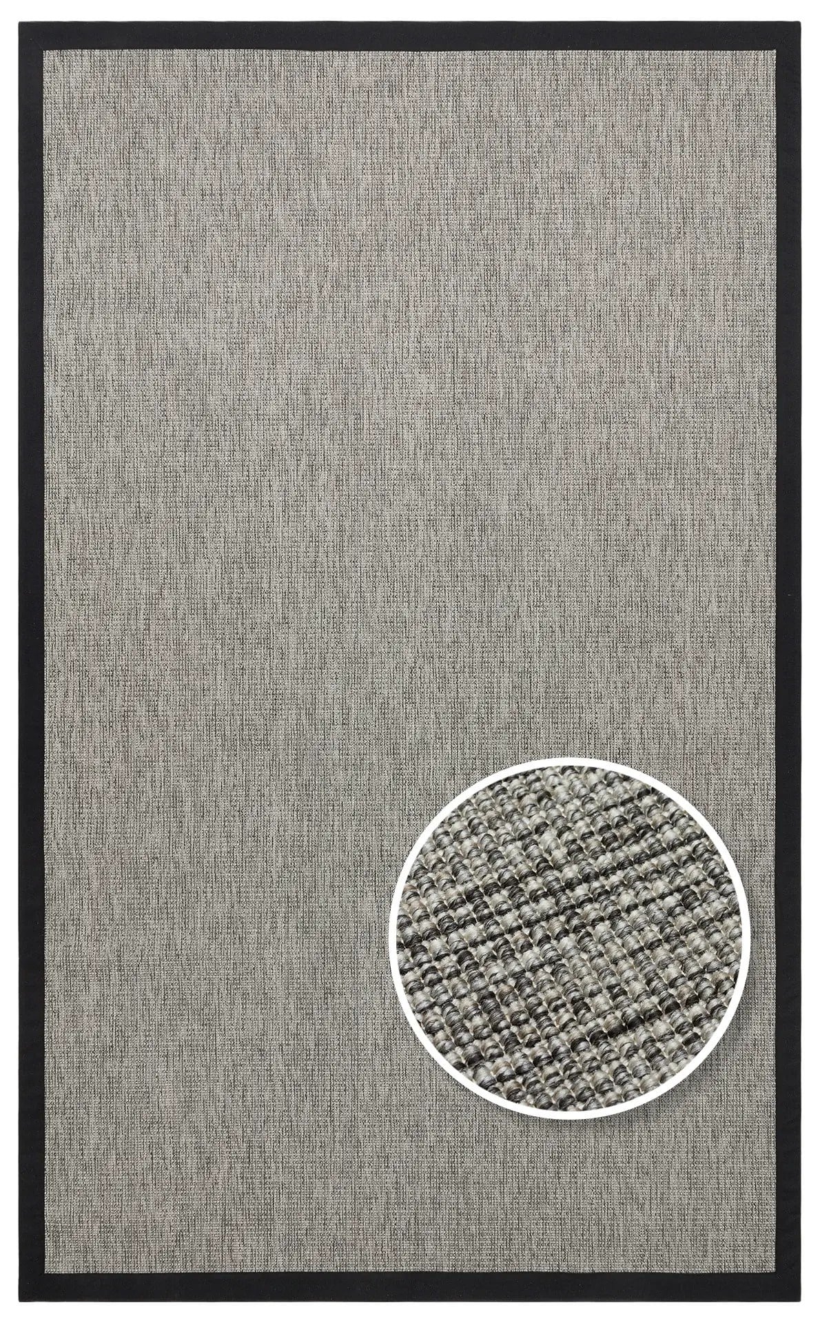 Modern Tasarımlı  Sisal Gri Dokuma Siyah Kumaş Bordür Halı vnt 2705