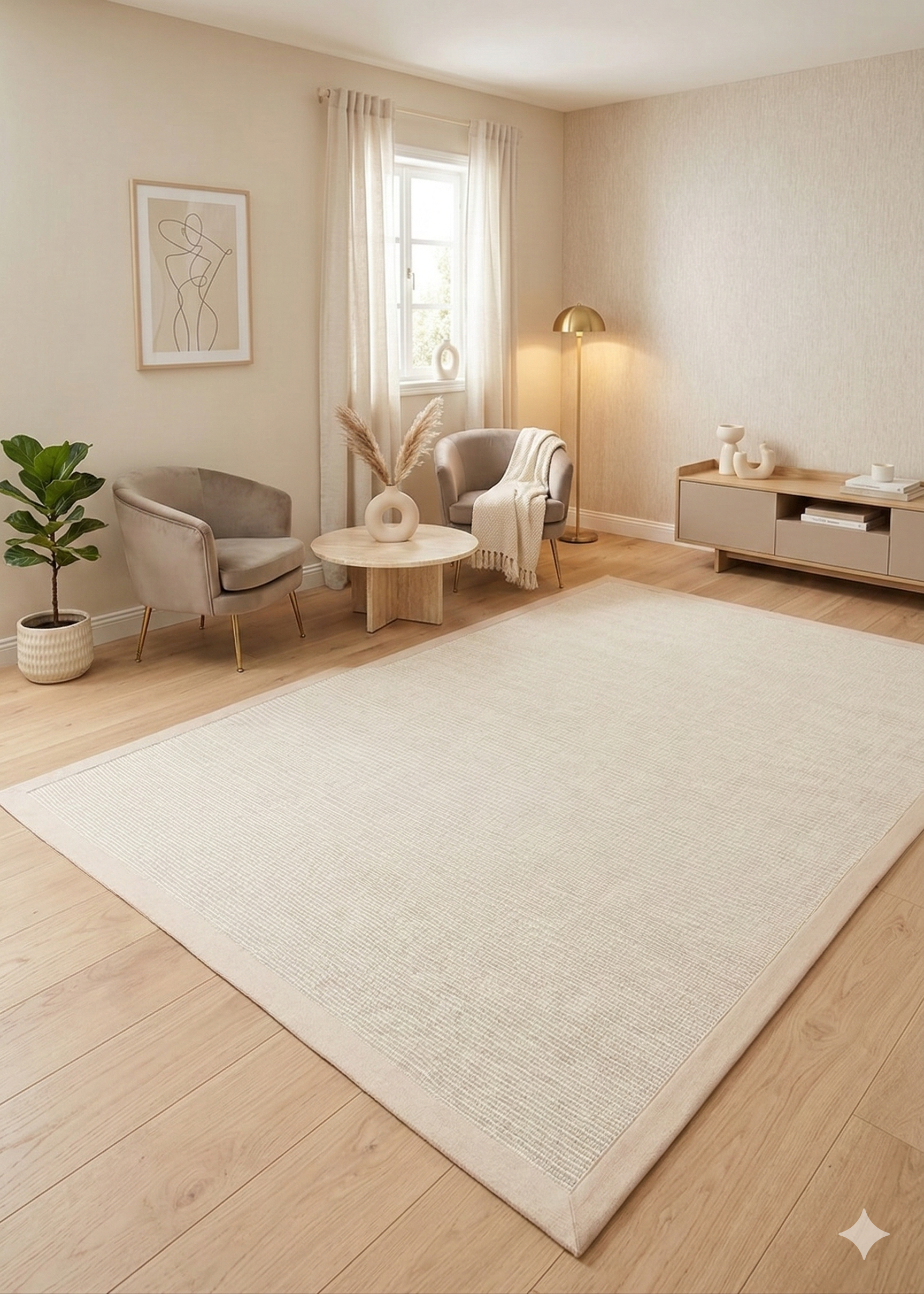 Modern Tasarımlı  Sisal Krem Dokuma Bej Kumaş Bordür Halı vnt 2706