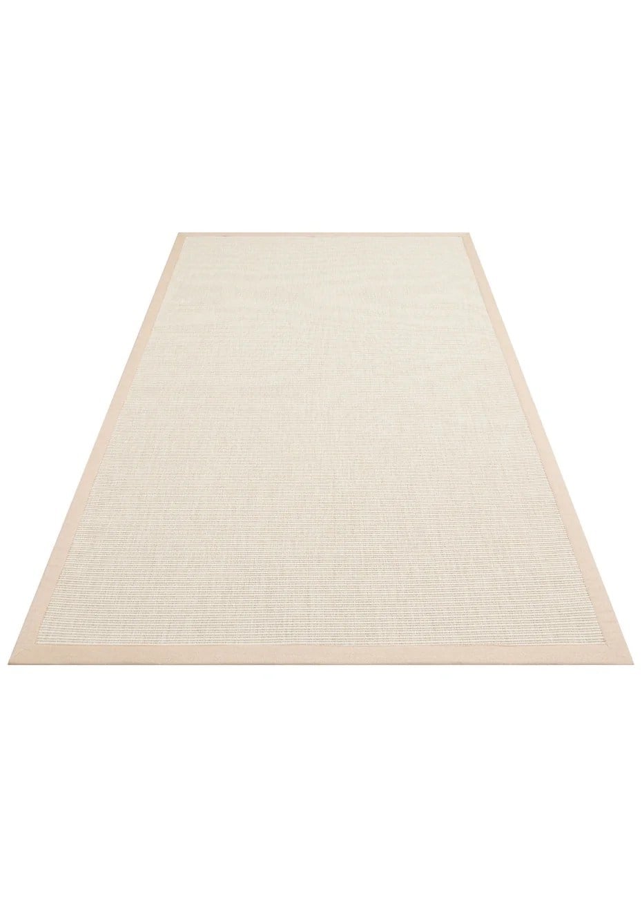 Modern Tasarımlı  Sisal Krem Dokuma Bej Kumaş Bordür Halı vnt 2706